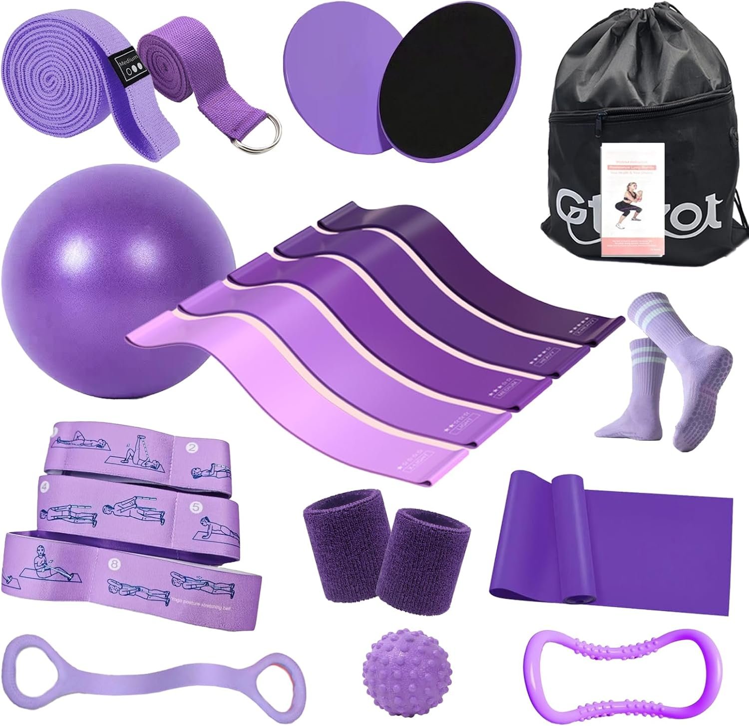 Pilates Essentials Kit for Women, Yoga Exercise Equipment Set for Home Workouts with Mini Ball, Resistance Bands, Sliding Disks & Accessories – Fitness Set for Yoga & Pilates Beginners