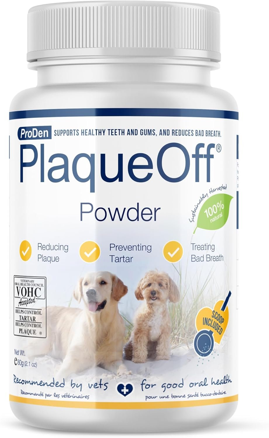 ProDen PlaqueOff Powder for Pets – Cat & Dog Breath Freshener – Plaque & Tartar Remover for Pet Oral Care – 60g