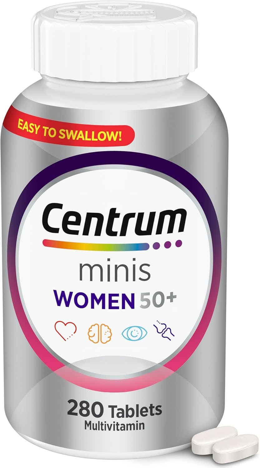 Centrum Minis Silver Women’s Multivitamin for Women 50 Plus, Multimineral Supplement with Vitamin D3, B Vitamins, Non-GMO Ingredients, Supports Memory and Cognition in Older Adults – 280 Ct