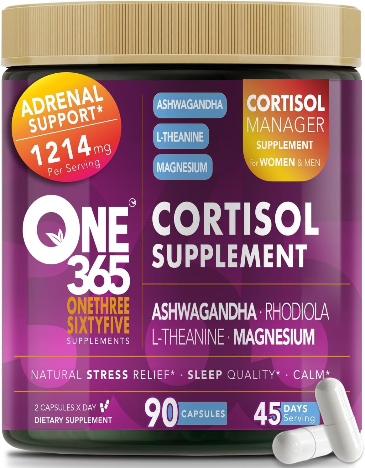 Cortisol Supplements for Women and Men Adrenal Support Natural Cortisol Manager Supplement Stress Relief Reducer Blocker Ashwagandha L-Theanine Magnesium Rhodiola Sleep Calm Mood Relax 90 Caps