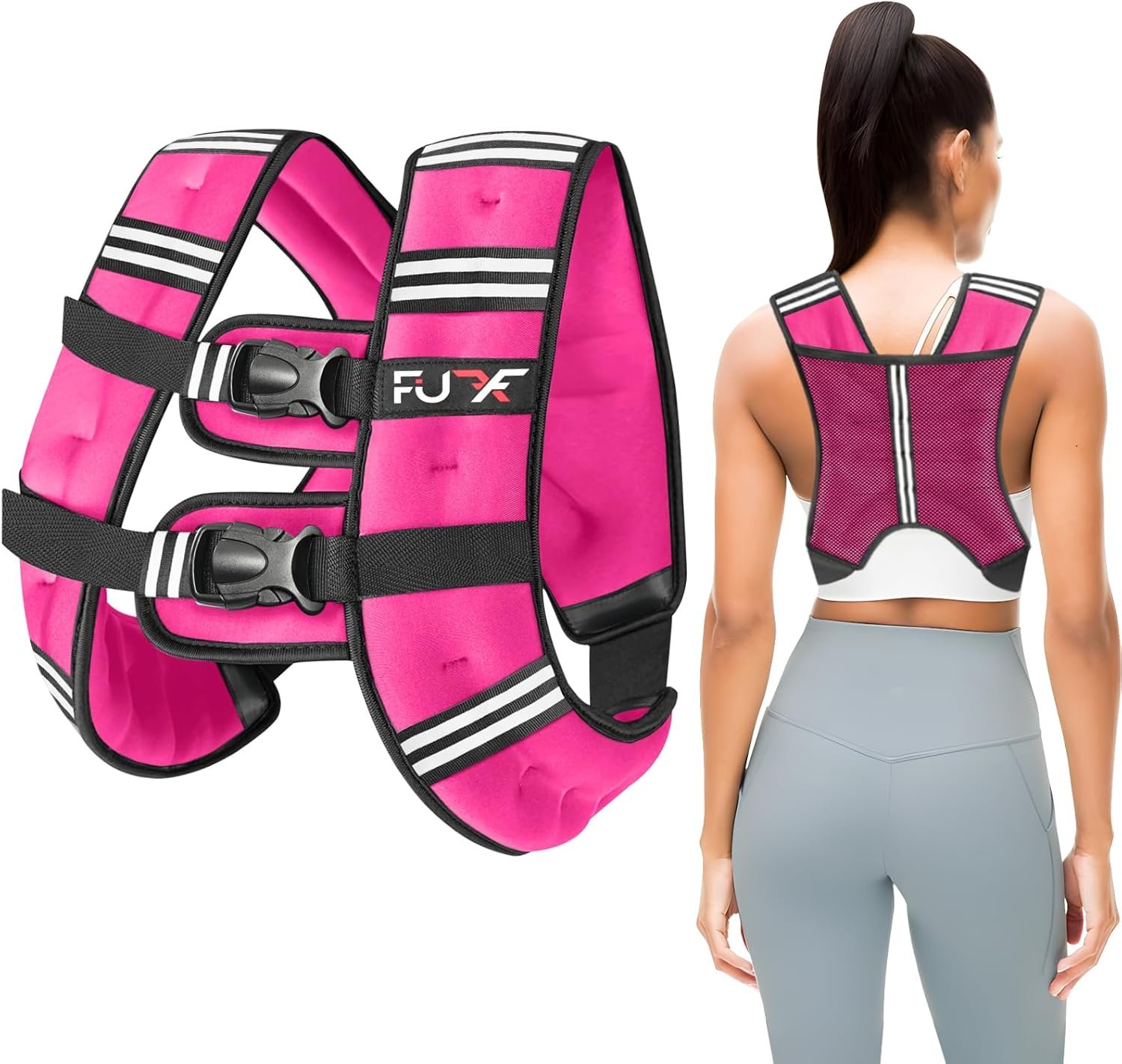 FUFF Weighted Vest Woman, 5/10/12/15/20/25/30 LB Womens Weight Vest for Walking, Strength Training Weight Vests for Female Men, Reflective Stripe Body Vest for Workout Running Jogging Fitness