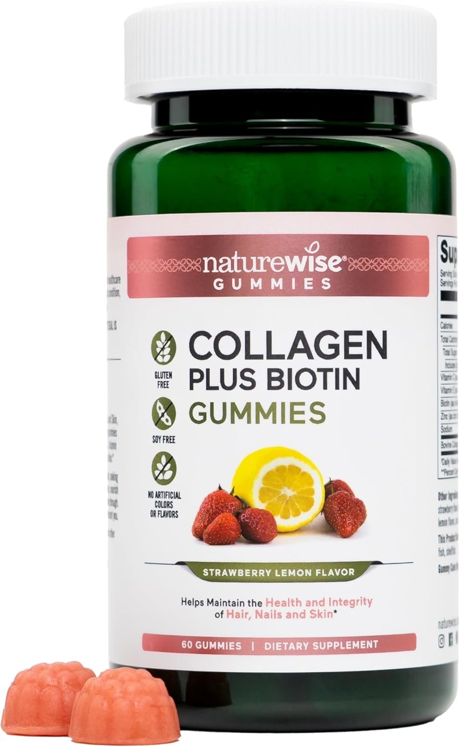 NatureWise Collagen Gummies – Hydrolyzed Collagen Gummies – Type 1 & 3 Peptides for Women + Biotin, Vitamin C, E, & Zinc for Hair Skin and Nails Support – 60 Count[1-Month Supply]