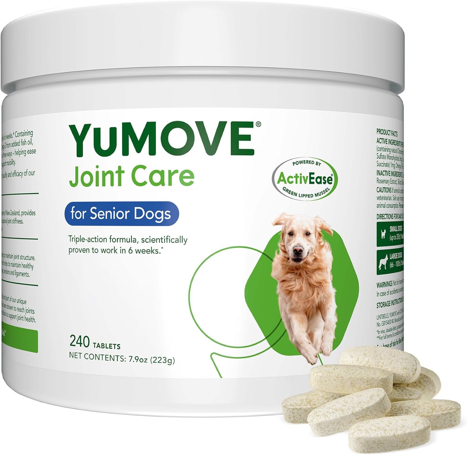 Yumove Hip & Joint Supplement for Dogs – with Glucosamine Chondroitin, Omega 3, Hyaluronic Acid, Green Lipped Mussel & Fish Oil for Dogs – Senior Dog Joint Supplement (240ct Chewable Tablets)