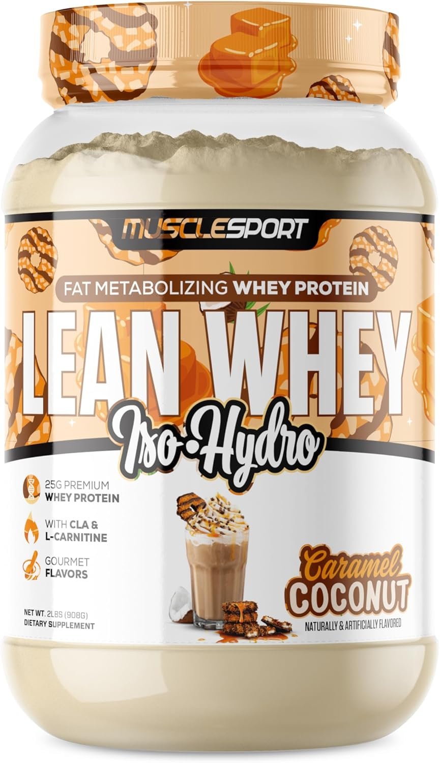 Musclesport Lean Whey Revolution™ Protein Powder – Whey Protein Isolate – Low Calorie, Low Carb, Low Fat, Incredible Flavors – 25g Protein per Scoop (2LB, Coconut Caramel)