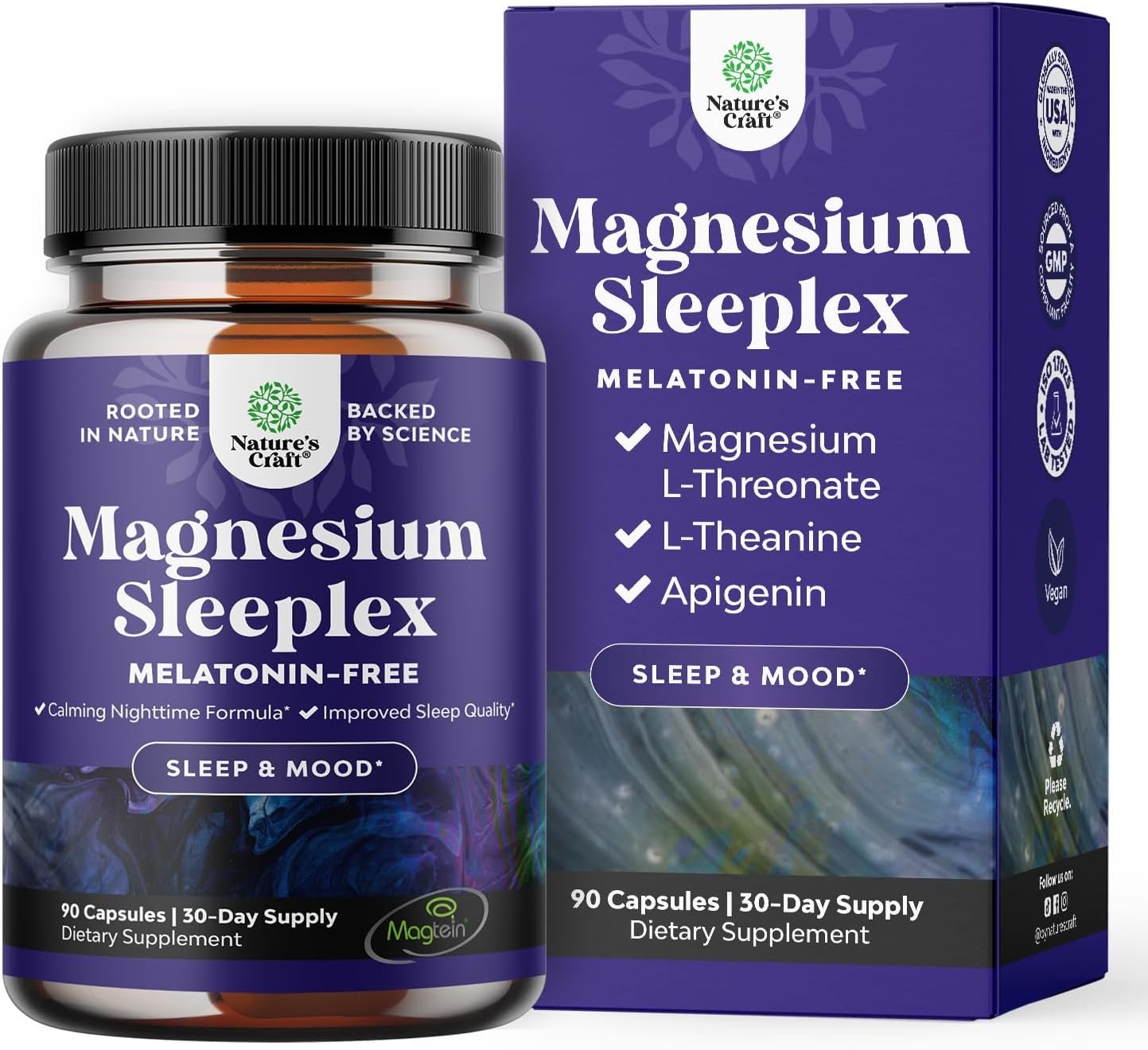High Absorption Magnesium Sleep Supplement – Rest Support Magtein Magnesium L-Threonate and Apigenin Theanine for Sleep and Rest for Women & Men – Mg L-Threonate Melatonin Free Sleeping Aid – 90 Ct