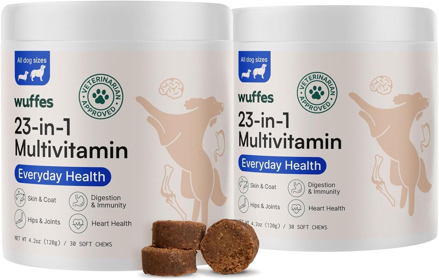 Wuffes 23-in-1 Chewable Dog Multivitamin&Supplements Bundle – Dog Multivitamin for Small&Large Breed – 2 Pack – 60 Count