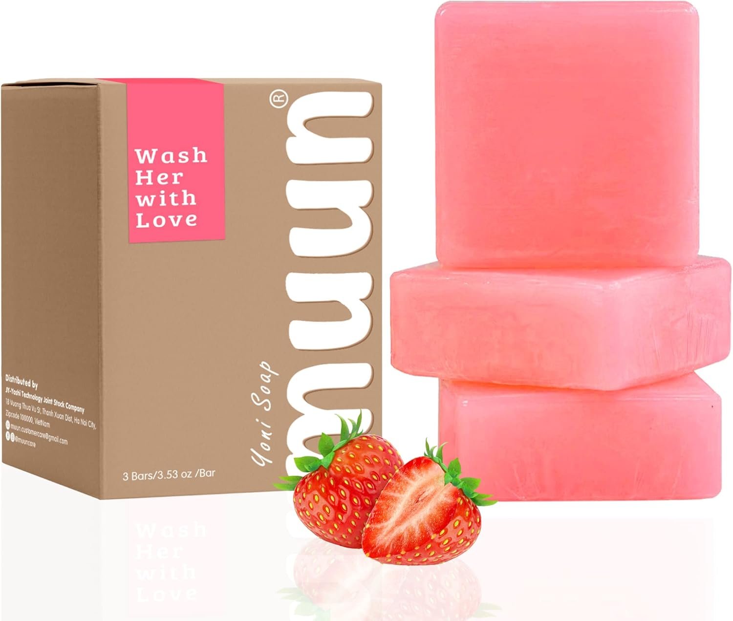 Muun Strawberry Yoni Soap Bar – Pack 3 pH Balancing Cleanser – Probiotics & Natural Ingredients – Gentle Cleansing Formula Eliminates Odor Vaginal Health – Feminine Wash – Moisturizing Intimate