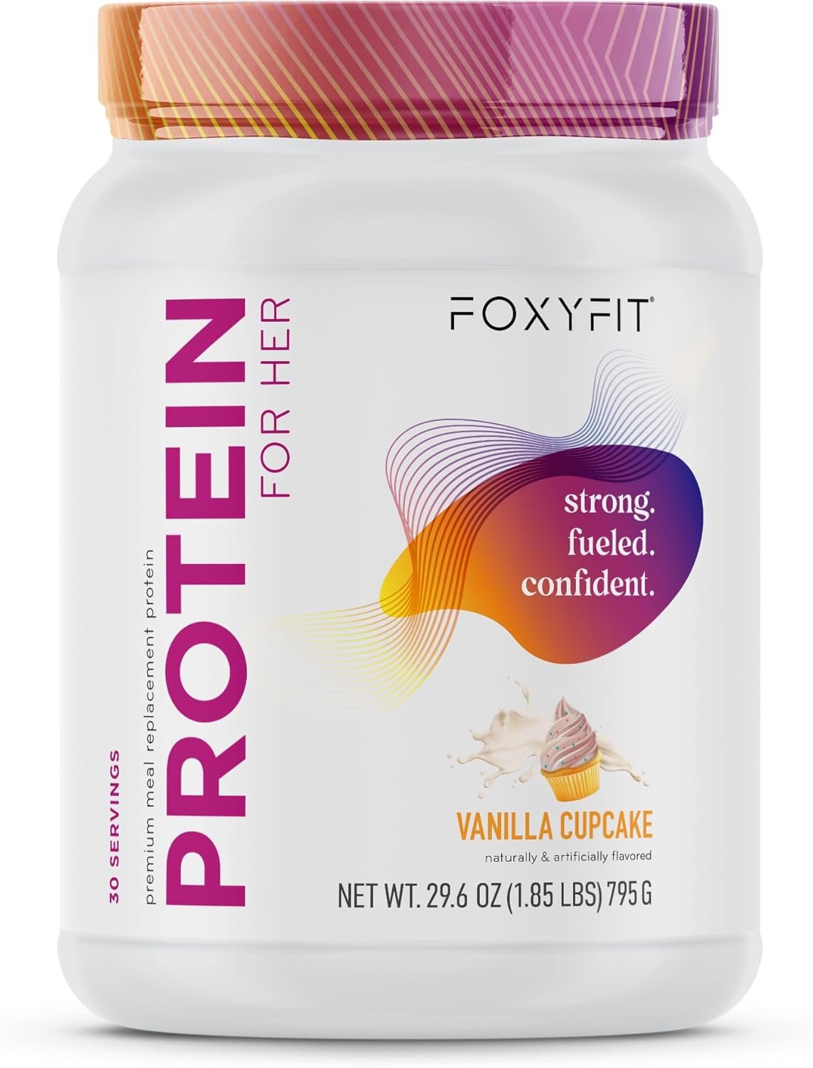 FoxyFit Protein for Her, Vanilla Cupcake Whey Protein Powder with CLA and Biotin for a Healthy Glow (1.85 lbs)