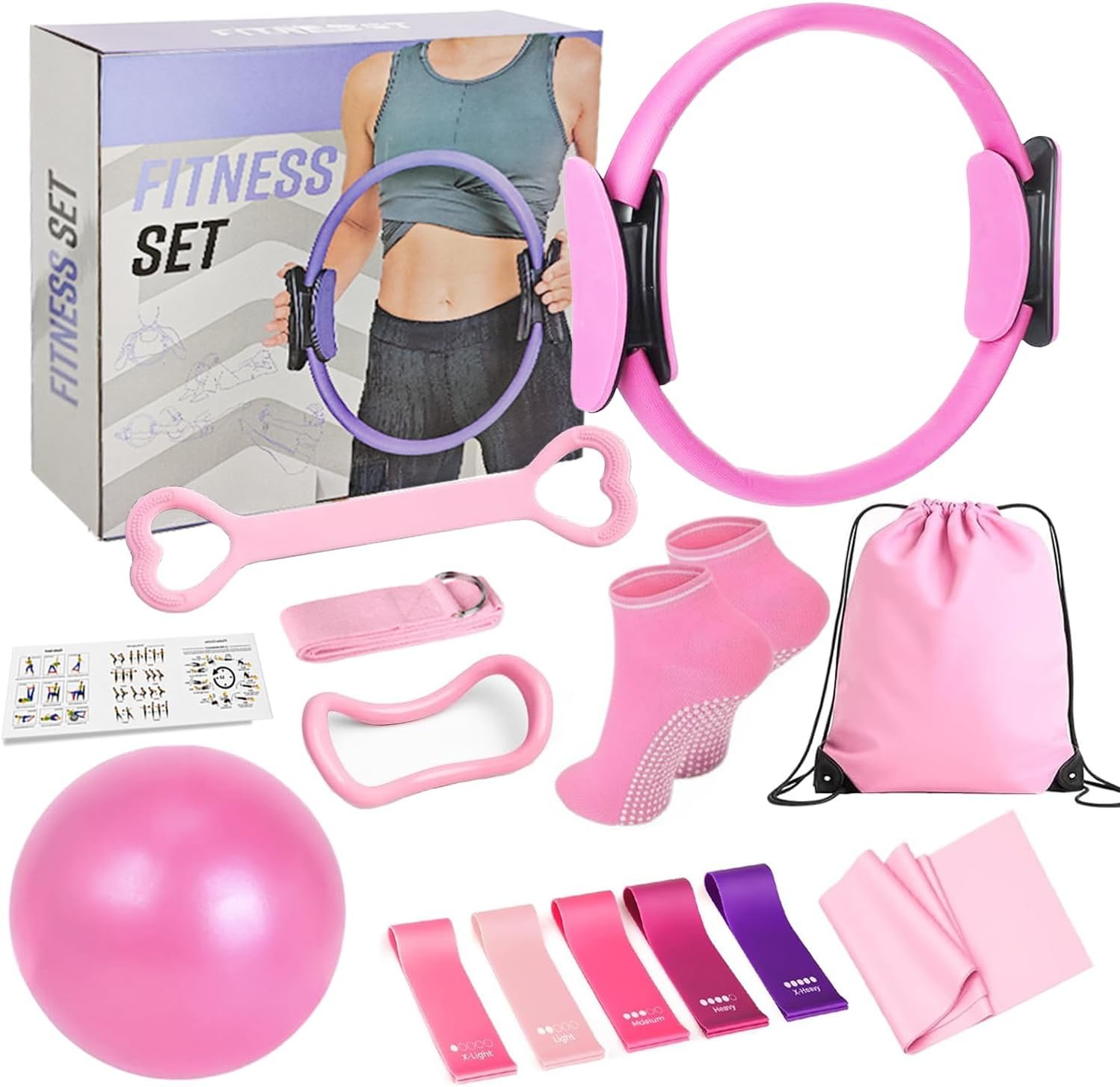 Home Pilates Kit for Women, 13 PCS Pilates Equipment with 13″ Pilates Ring Set, 9″ Yoga Ball, Cooling Towel, 6 Pilates Resistance Bands for Stretching for Beginners