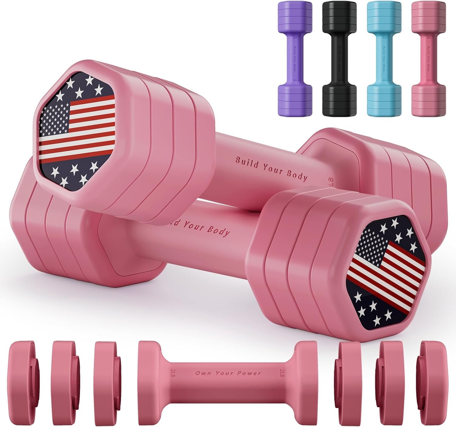 Zempox Adjustable Dumbbell Set of 2, 4 in 1 Hand Weights for Women at Home, 5 lb Weights Dumbbells set of 2, Each 2lb 3lb 4lb 5lb with TPU Soft Rubber Handle for Home Gym Exercise Training