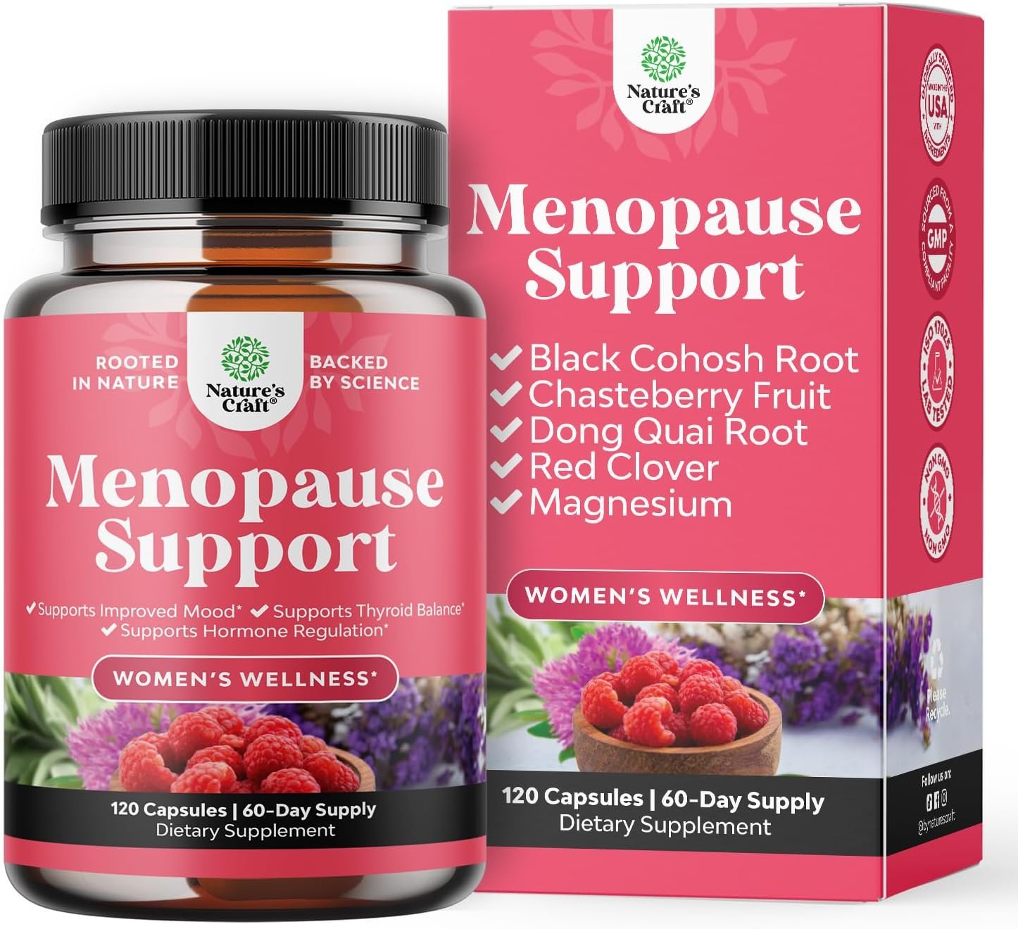 Complete Herbal Menopause Supplement for Women – Female Hormone Balance Capsules for Night Sweats Hot Flashes & Mood Swings with Dong Quai, Chaste Berry & Black Cohosh Root – 120 Count Pack