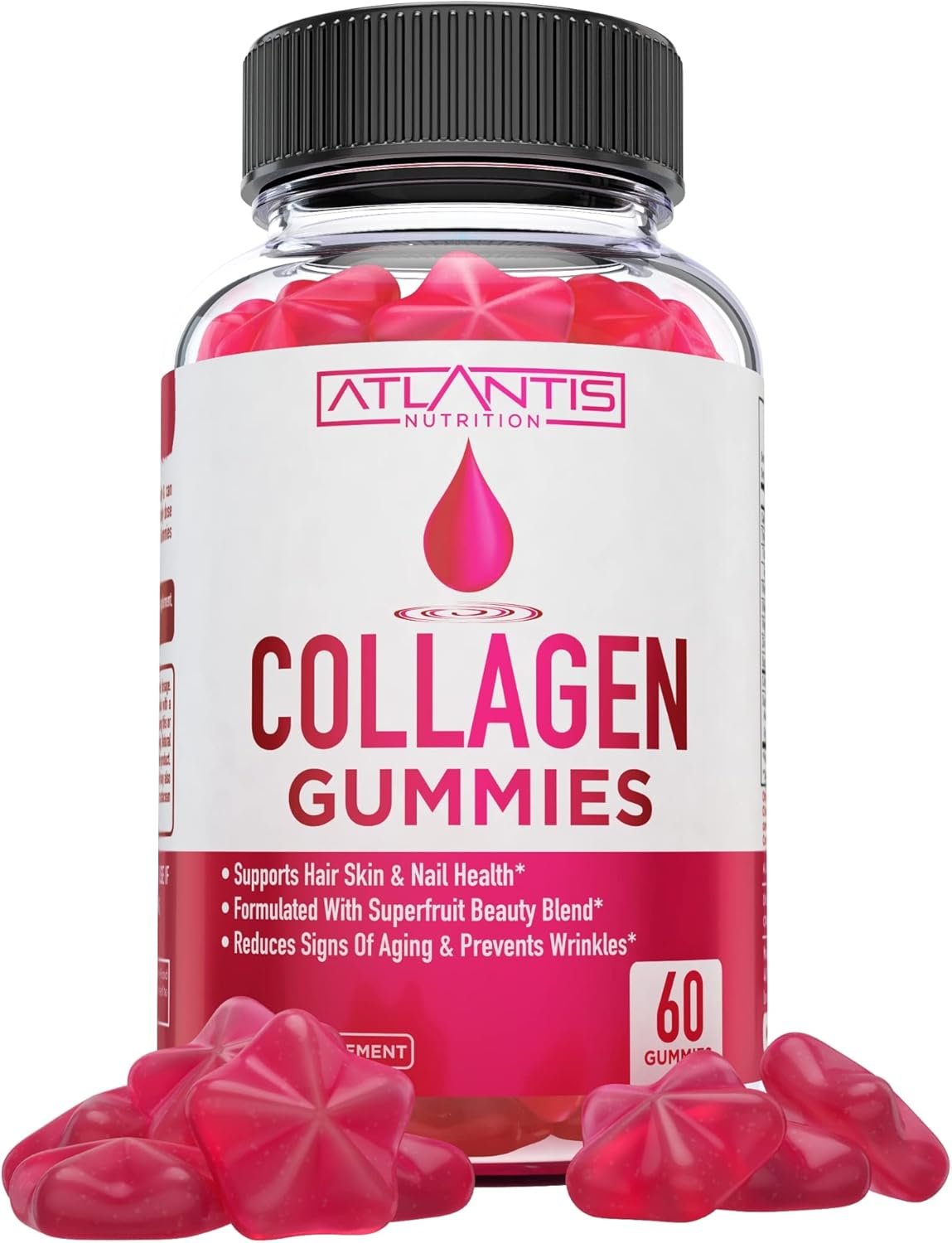 Atlantis Nutrition Collagen Peptides Gummies for Women – Formulated with Type I & III – Vitamin & Superfruit Beauty Blend – Formulated to Support Hair, Nail & Skin Health | 60 Count