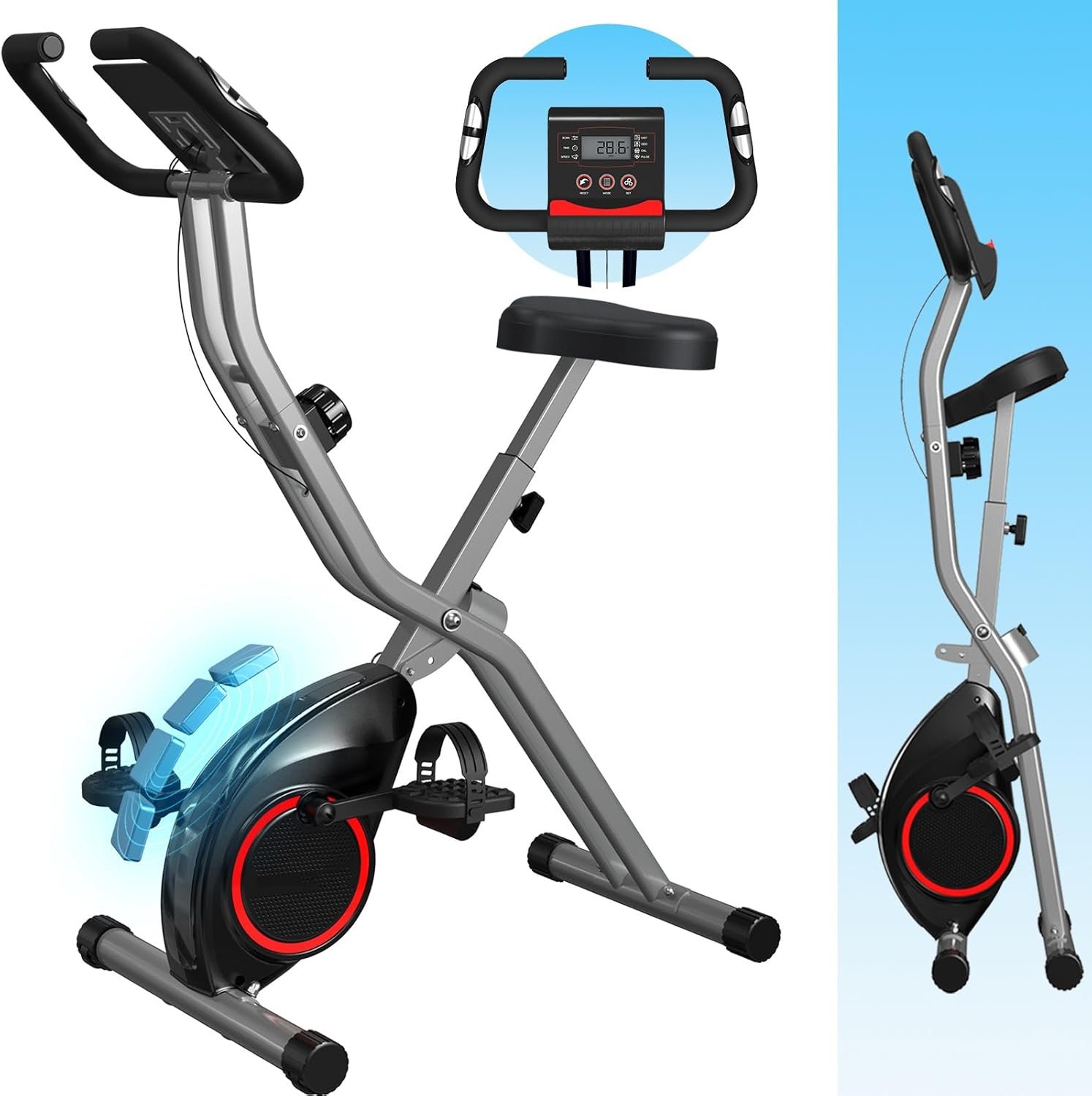 Foldable Exercise Bike for Small Apartments, Stationary Bikes for Home, Indoor Portable Cycling Bike with 16-Level Magnetic Resistance, 260LBS Capacity, 5.5 LBS Flywheel, Designed for Small Space Workout 816