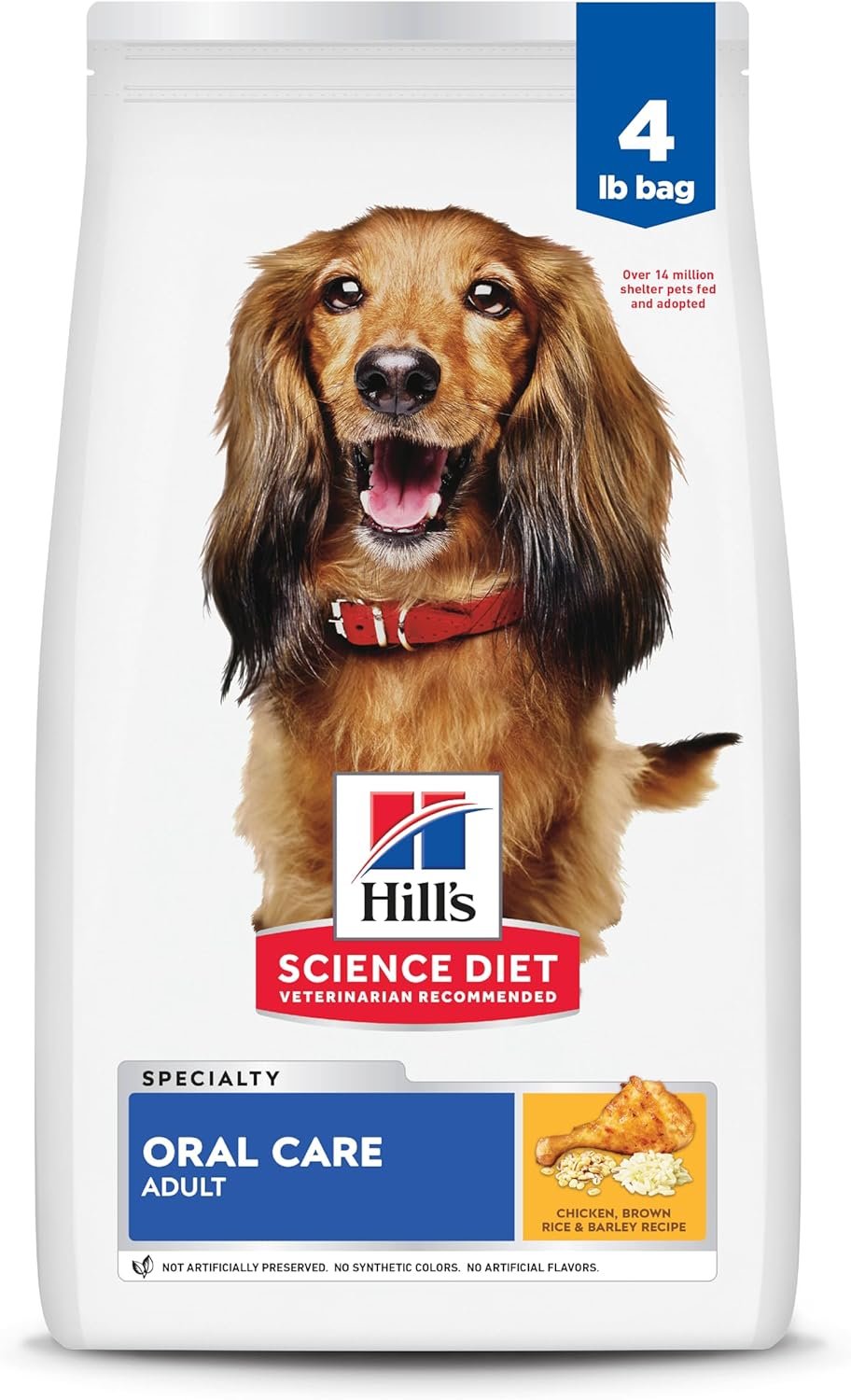 Hill’s Science Diet Oral Care, Adult 1-6, Plaque & Tartar Buildup Support, Dry Dog Food, Chicken, Rice, & Barley, 4 lb Bag