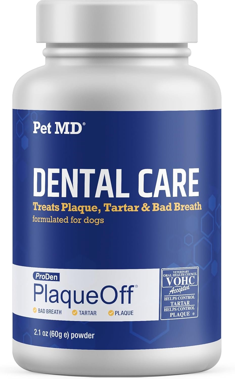 Pet MD Proden PlaqueOff Dog Teeth Cleaning Dental Care Powder – Oral Care Supplement for Dogs – Reduce Bad Breath, Tartar, & Plaque – 60g