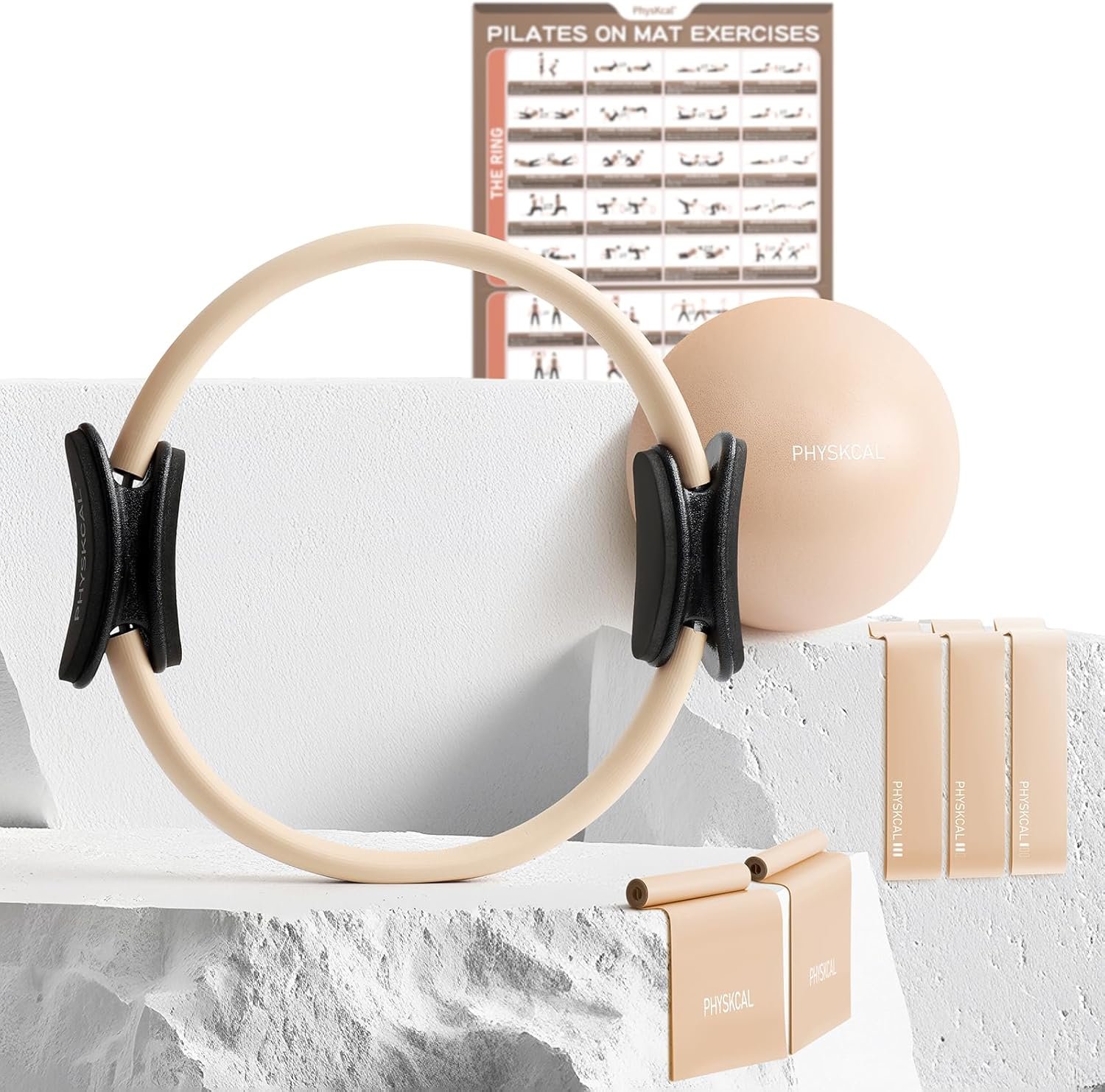 Pilates Kit, 15-Inch Pilates Ring with 1x Core Ball, 3X Resistant Loops and 2X Flex Bands, Home Pilates on Mat Essential Kit