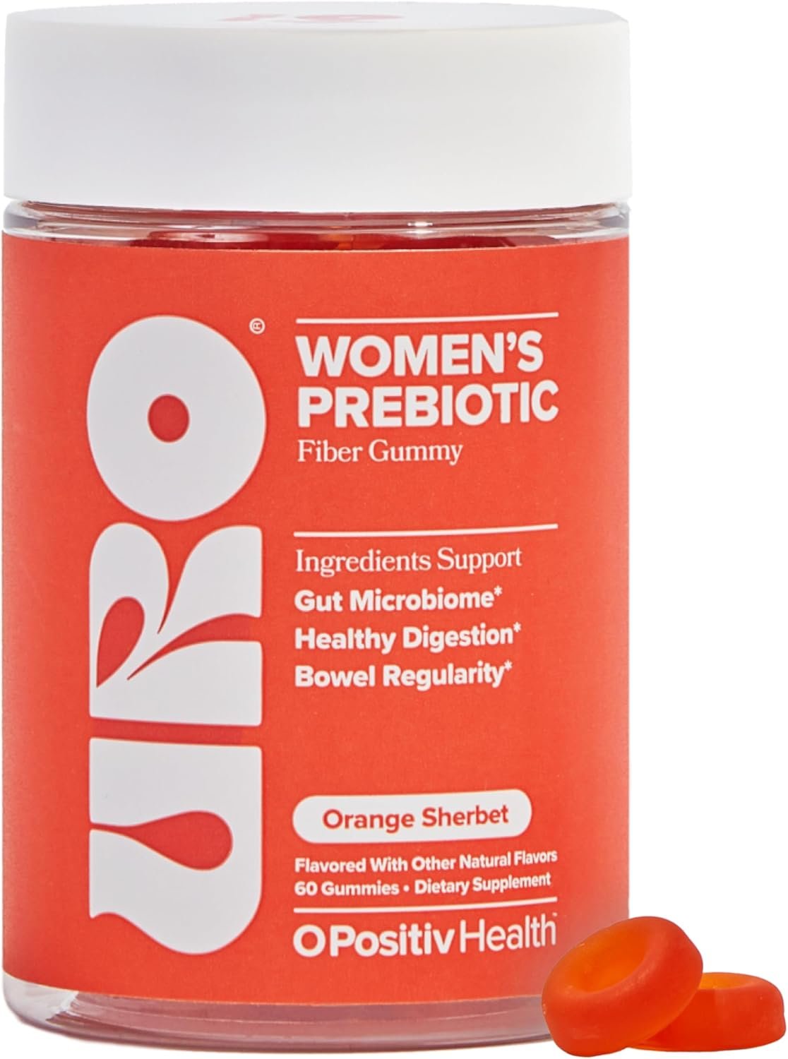 O Positiv URO Fiber Gummies for Adults, 60 Count (Pack of 1) – Prebiotic Chicory Root Inulin Fiber Supplement – Daily Gummy Fiber for Digestive Gut Health – Non-GMO, Vegan & Cruelty-Free