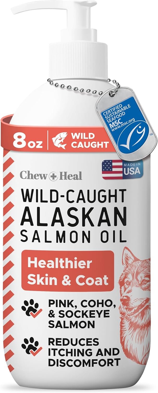 Pure Wild Alaskan Salmon Oil for Dogs – 8 oz. Pump Cap – Toxin Free Dog Fish Oil Rich in Omega-3 and 6, Vitamin D, EPA, and DHA for Healthy Skin and Coat – Pink, COHO, and Sockeye Salmon