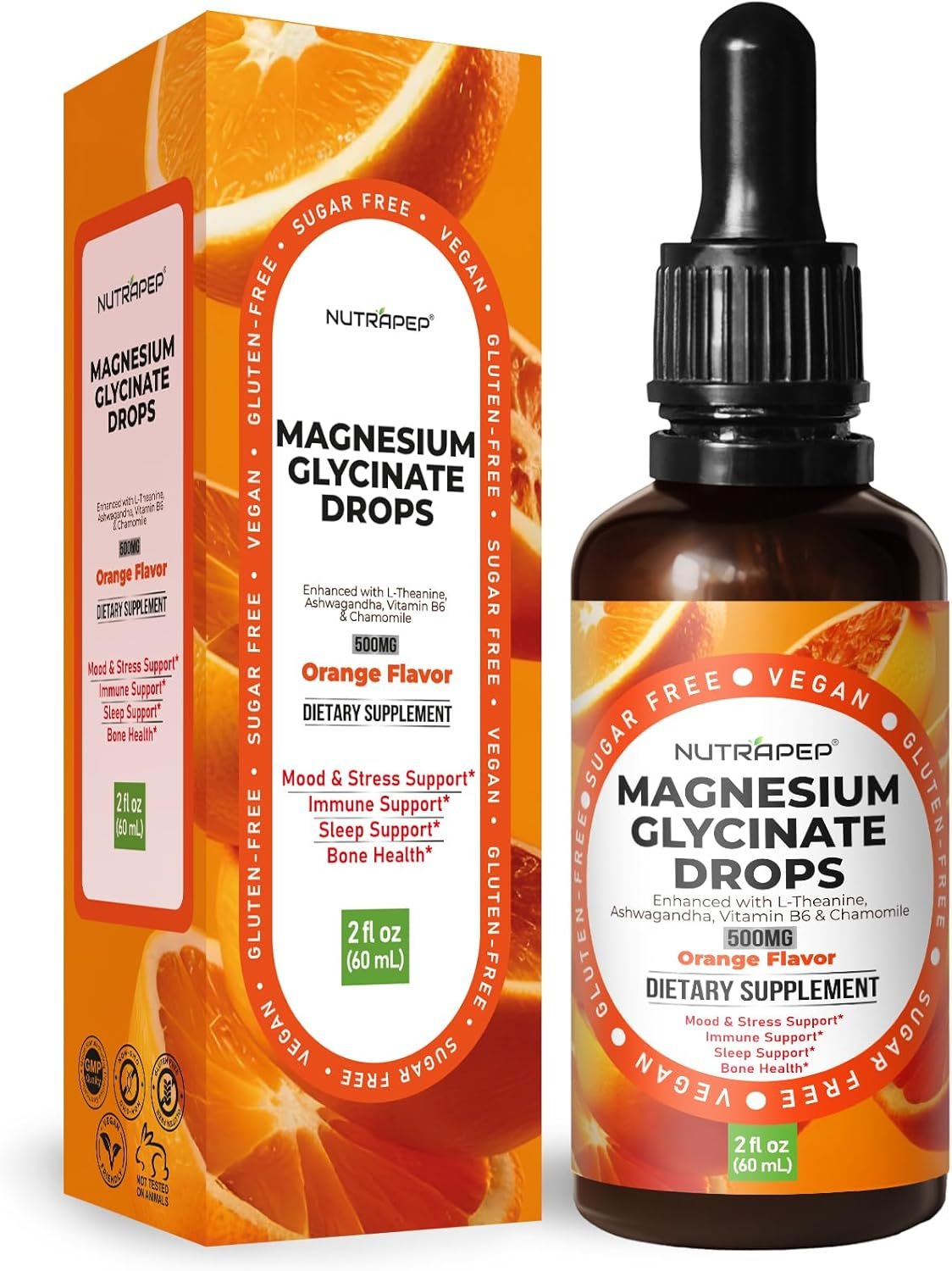Liquid Magnesium Glycinate Drops Supplement – 500mg Cortisol Complex with L-Theanine Ashwagandha Vitamin B6 Chamomile – Wellness Sleep Stress Mood Support for Adults Men Women