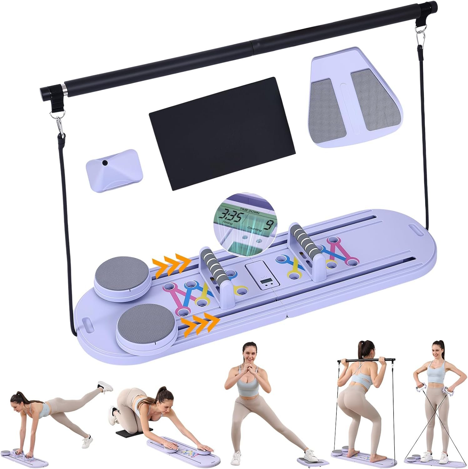 Pilates Board,Foldable Pilates Reformer Set,All-in-one Pilates Kit for Core Workout.Multifunctional Pilates Equipment for Women Home Gym Office Workout
