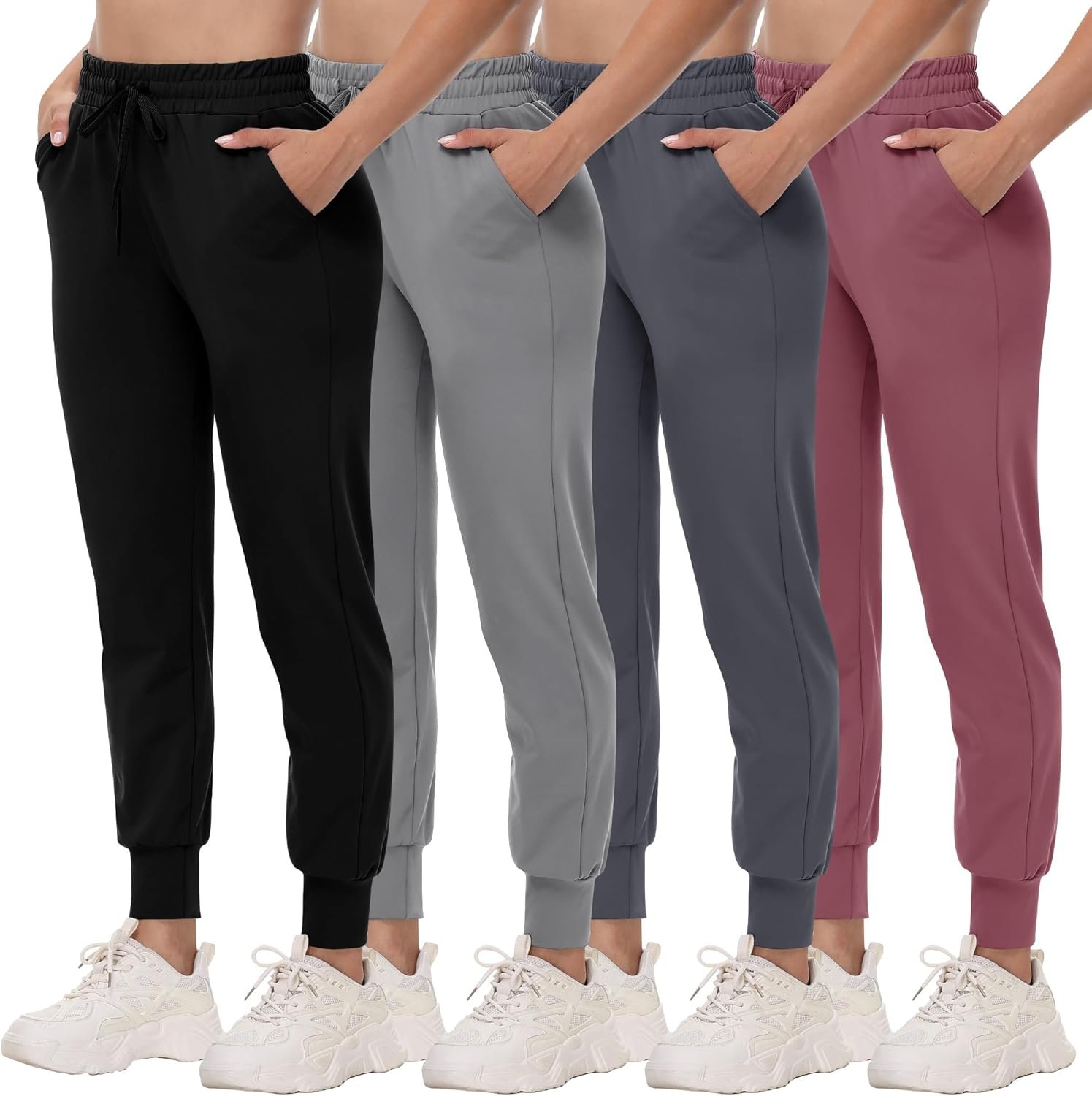 4 Pack Joggers for Women – Sweatpants with Pockets Lightweight Comfy Yoga Pants for Workout Travel Lounge