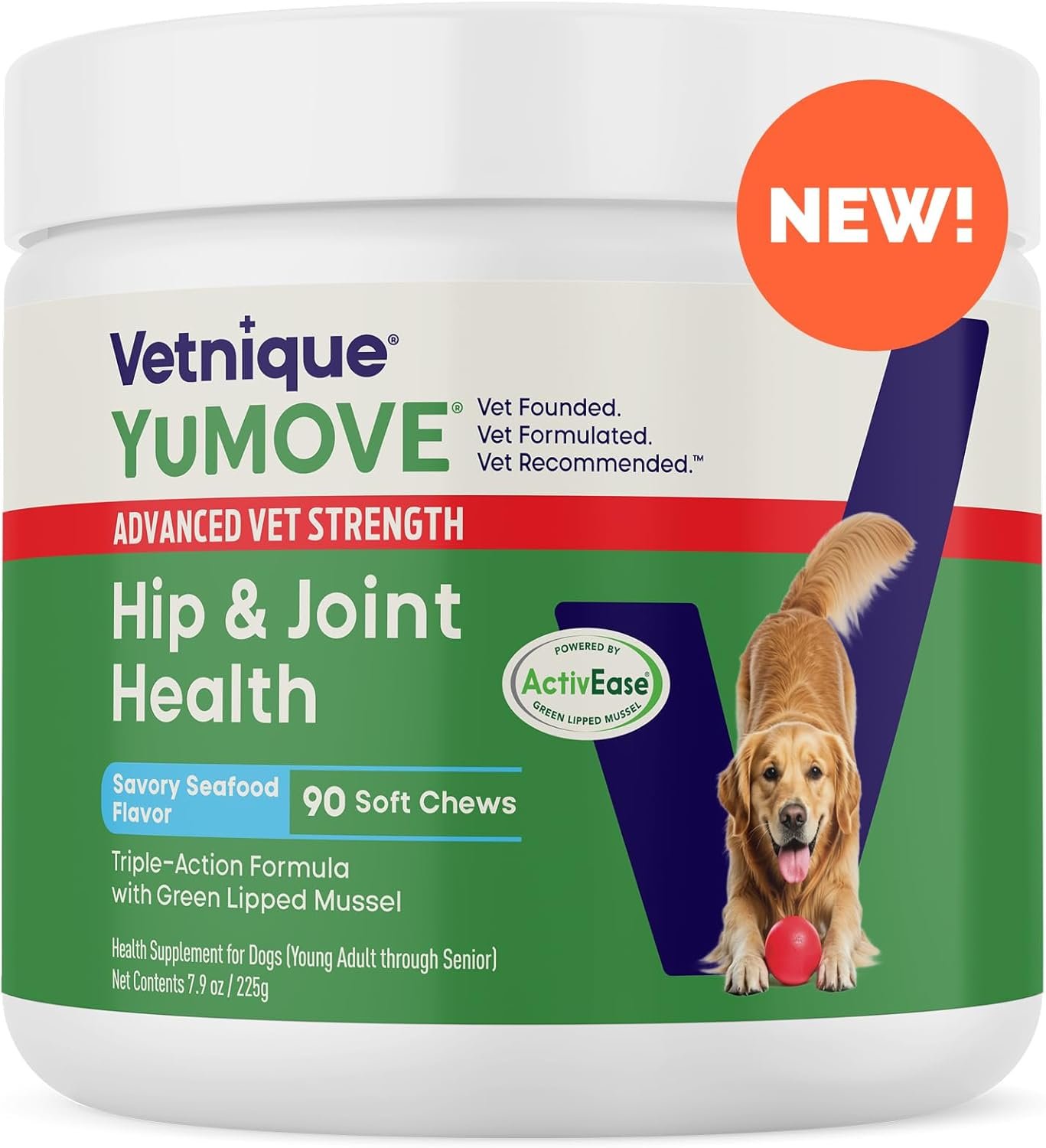 YuMOVE Hip & Joint Supplement for Dogs with Glucosamine, Hyaluronic Acid, Green Lipped Mussel & Omega 3 Joint Supplement – Regular or Advanced Strength (90ct, Advanced Vet Strength Soft Chews)