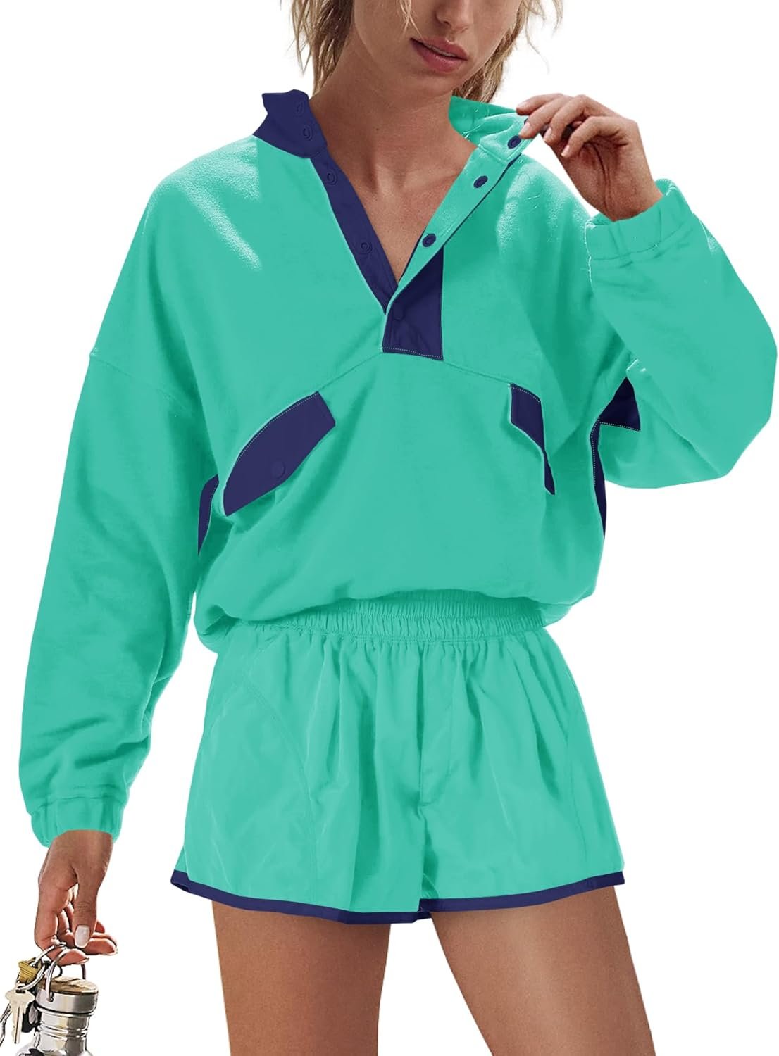 Nirovien Womens Workout Sets Athletic Short Sweat Set Activewear 2 Piece Outfits Pullover Sweatshirt and Shorts