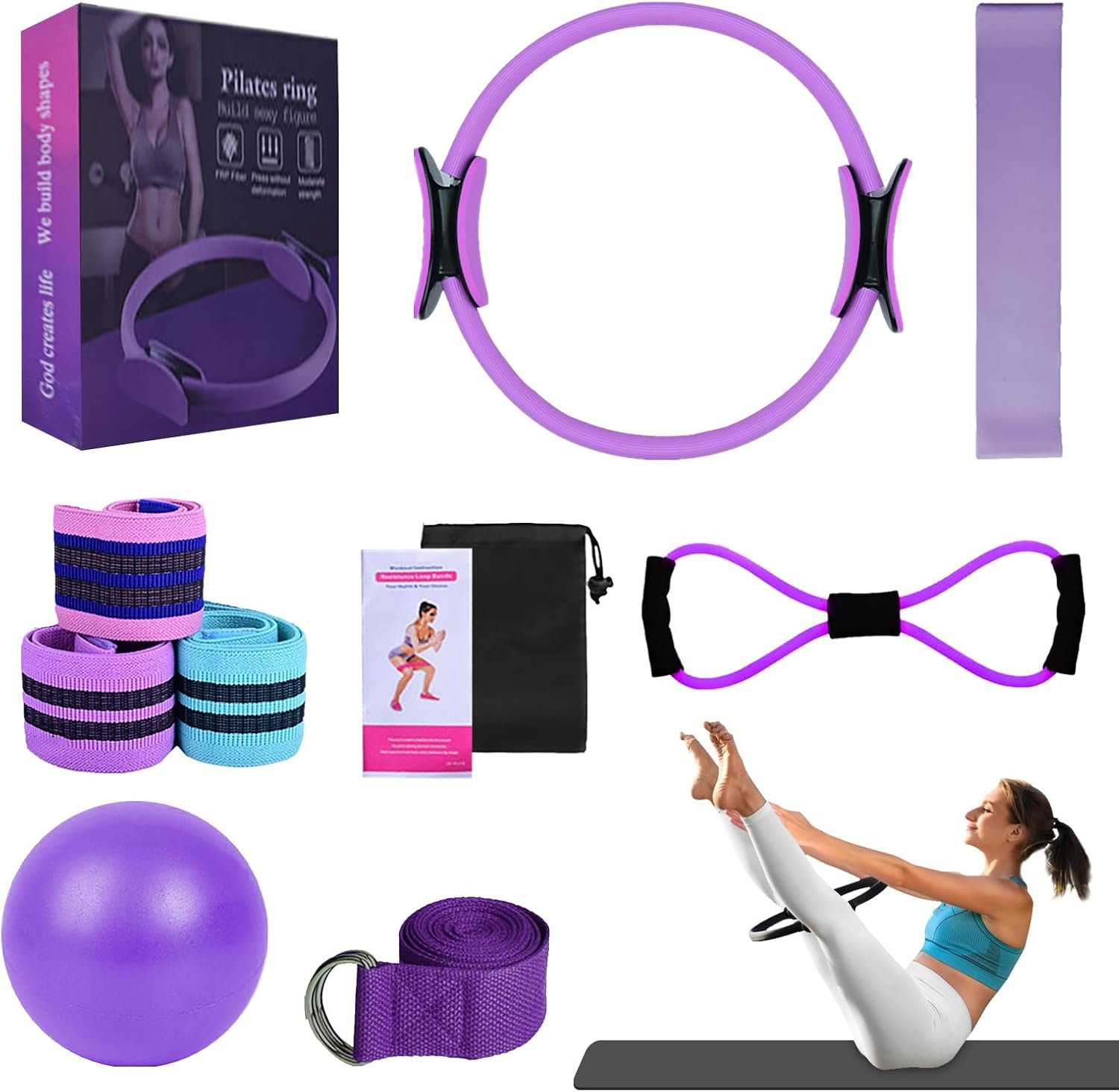 Pilates Essentials Kit for Women, 2025 New Better Me Pilates Kit, Pilates Rings Booty Bands, Yoga Sets for Women, Hip Exercise Band Yoga Ball 25cm Figure 8 Resistance Band