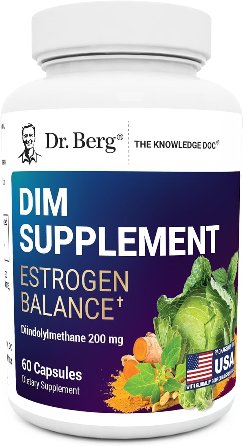Dr. Berg DIM Supplement Estrogen Balance – Original Estrogen Supplement for Women with Diindolylmethane for Menstrual Symptoms & Menopause Relief & Black Pepper for Enhanced Absorption – 60 Capsules
