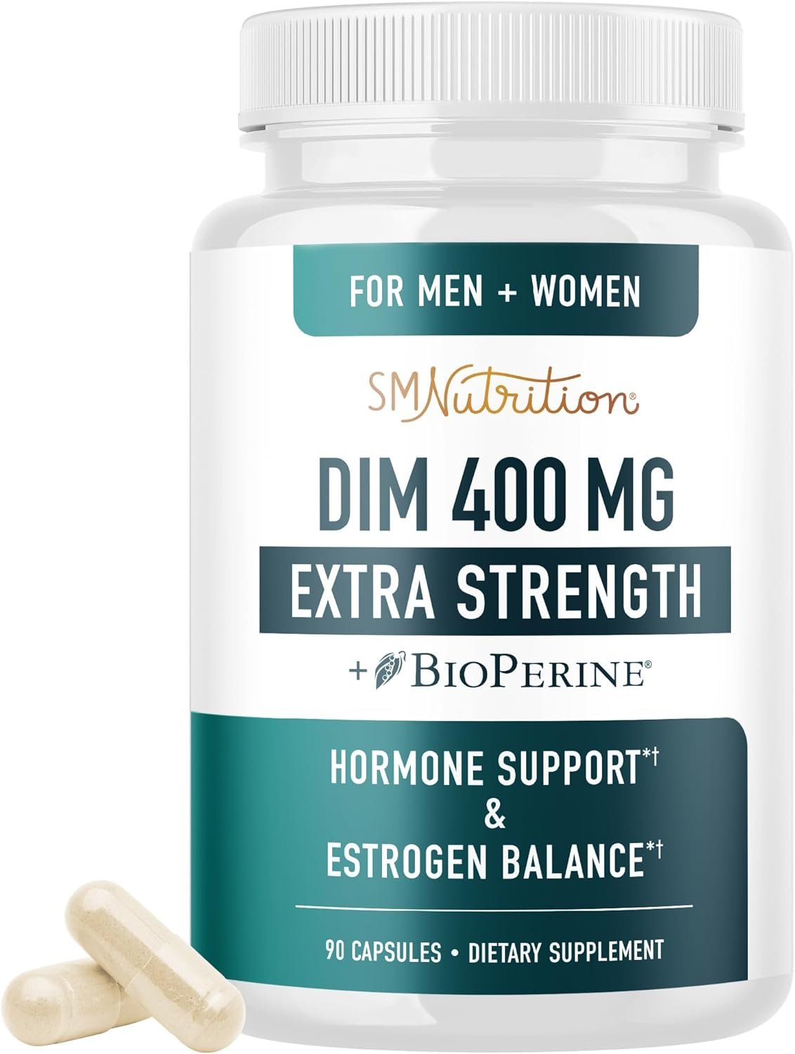 DIM Supplement 400MG Extra Strength | Hormone Balance for Men and Women | Menopause, Acne, Hot Flashes Relief, Prostate Support & Antioxidant Support | Soy-Free, Gluten-Free | SMNutrition | 90 Ct.
