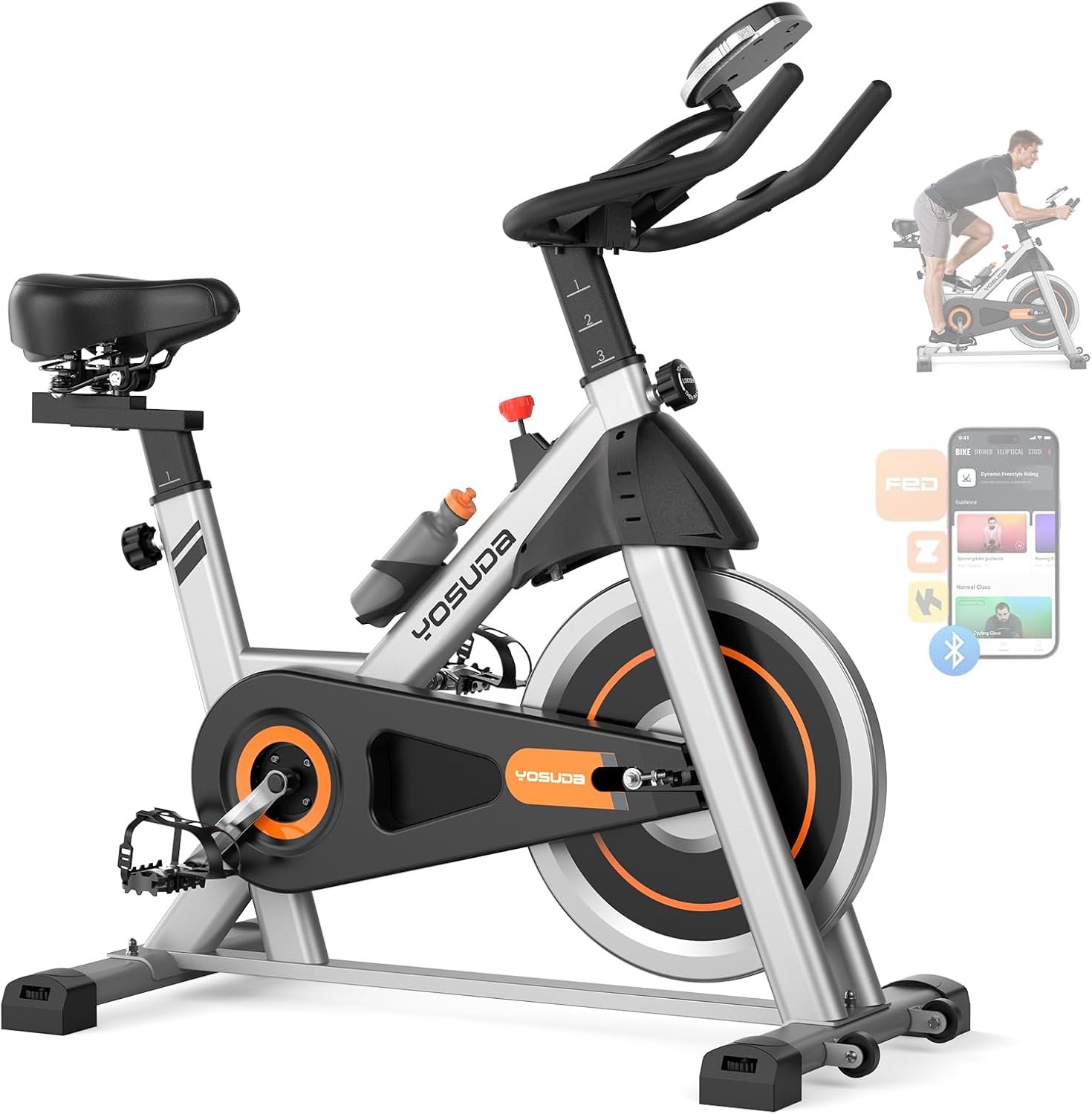YOSUDA Exercise Bike, Brake Pad Stationary Bike for Home with Exclusive App, Magnetic Indoor Cycling Bike with 300 lb Weight Capacity, Low Noise, Tablet Holder and Fitness Courses for Weight Loss
