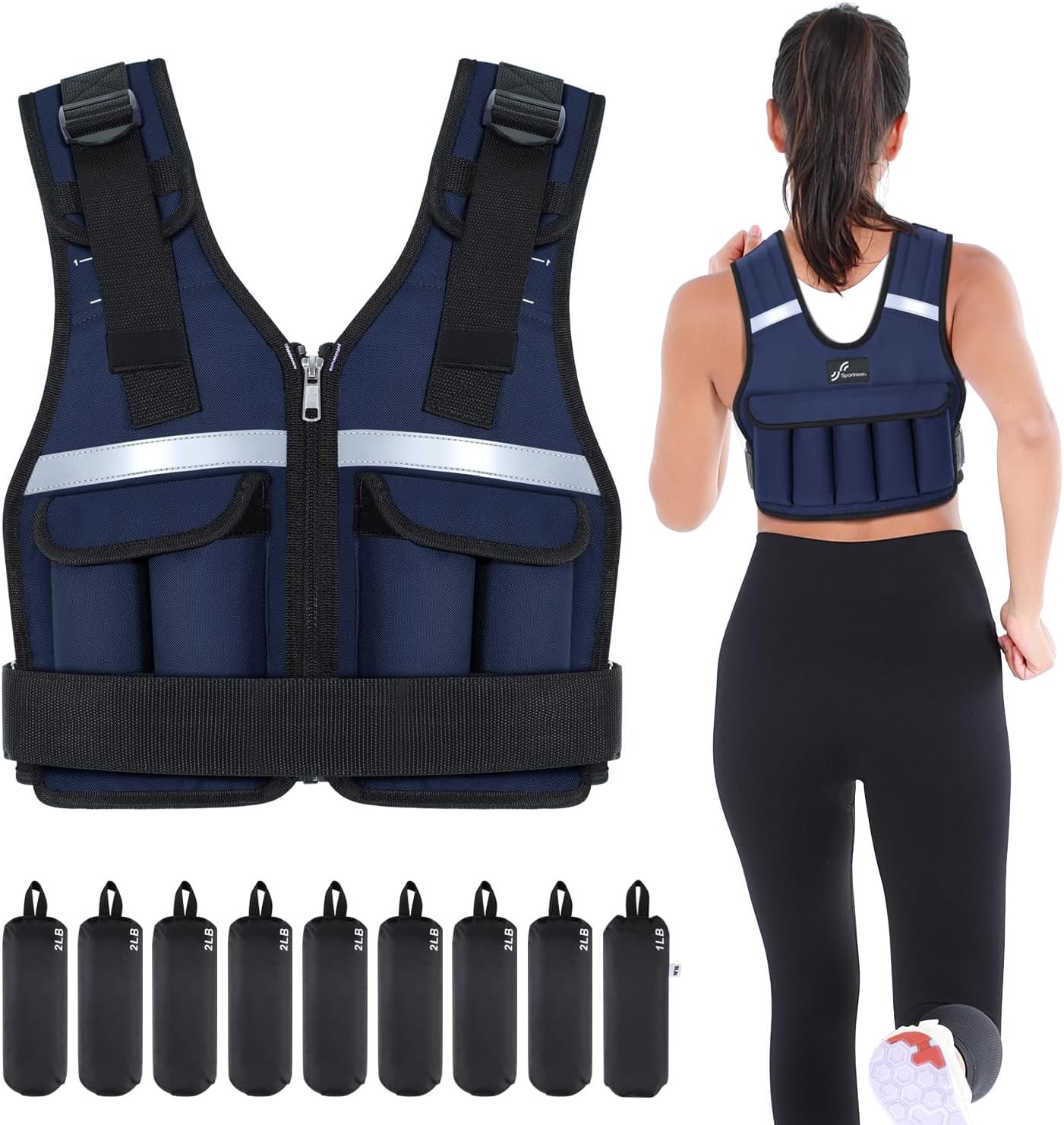 Sportneer Adjustable Weighted Vest Weights: 2-18 lbs/2-40 lbs Washable Weight Vest for Walking 16 In 1 Fast Adjust Rucking Vest for Women and Men Home Gym Running Jogging Strength Training Vests