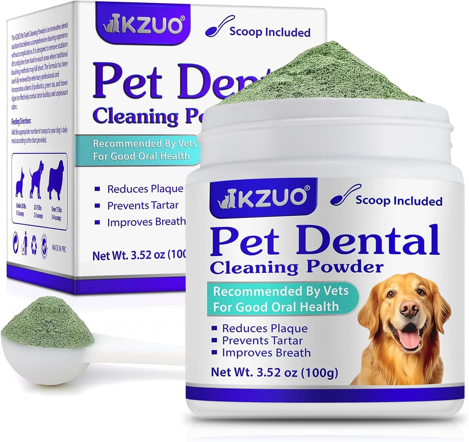 Dog Dental Powder – Dog Teeth Cleaning Powder – Tartar & Plaque Reducer – Bad Breath Solution – Easy Teeth Cleaning for Small, Medium, Large Dogs & Cats