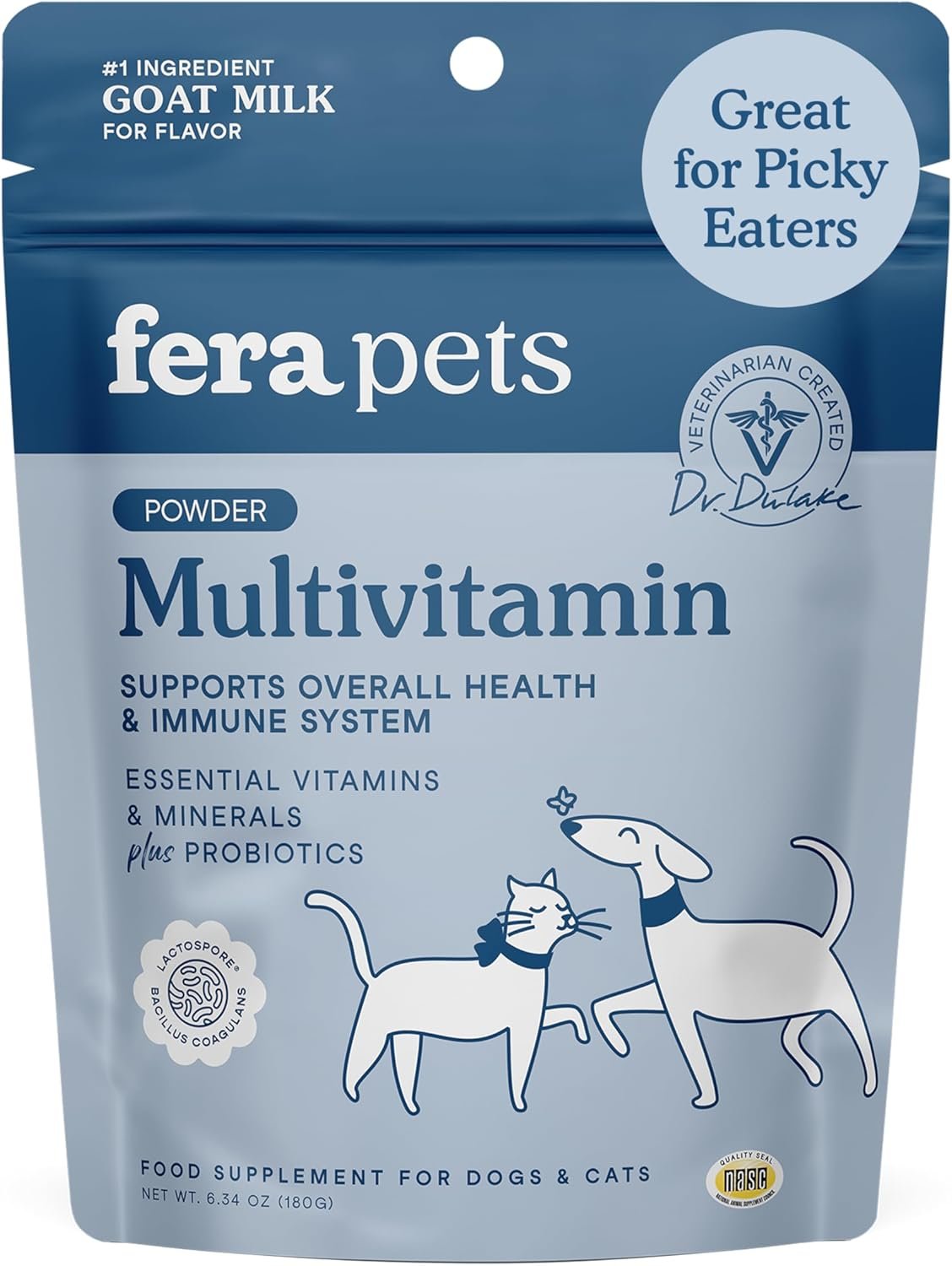Fera Pets Goat Milk Topper – Multivitamin for Dogs & Cats with Probiotics – Supports Overall Health, Gut Health, and Immune System – for Picky Eaters – 60 TSP