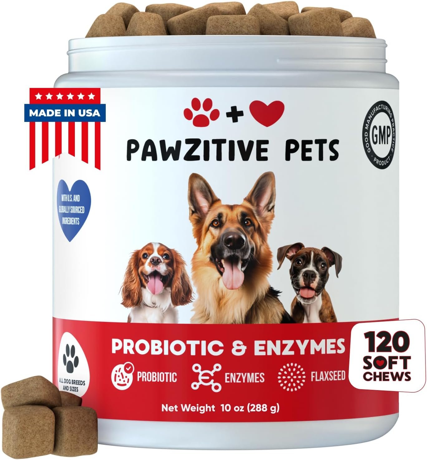 Chewable Probiotics for Dogs – Immune Support – Digestive Health – Probiotic Chews for Gut Health, Itchy Skin, Diarrhea – USA Product, Enzymes – Dog Digestive Support & Allergy Relief Chews