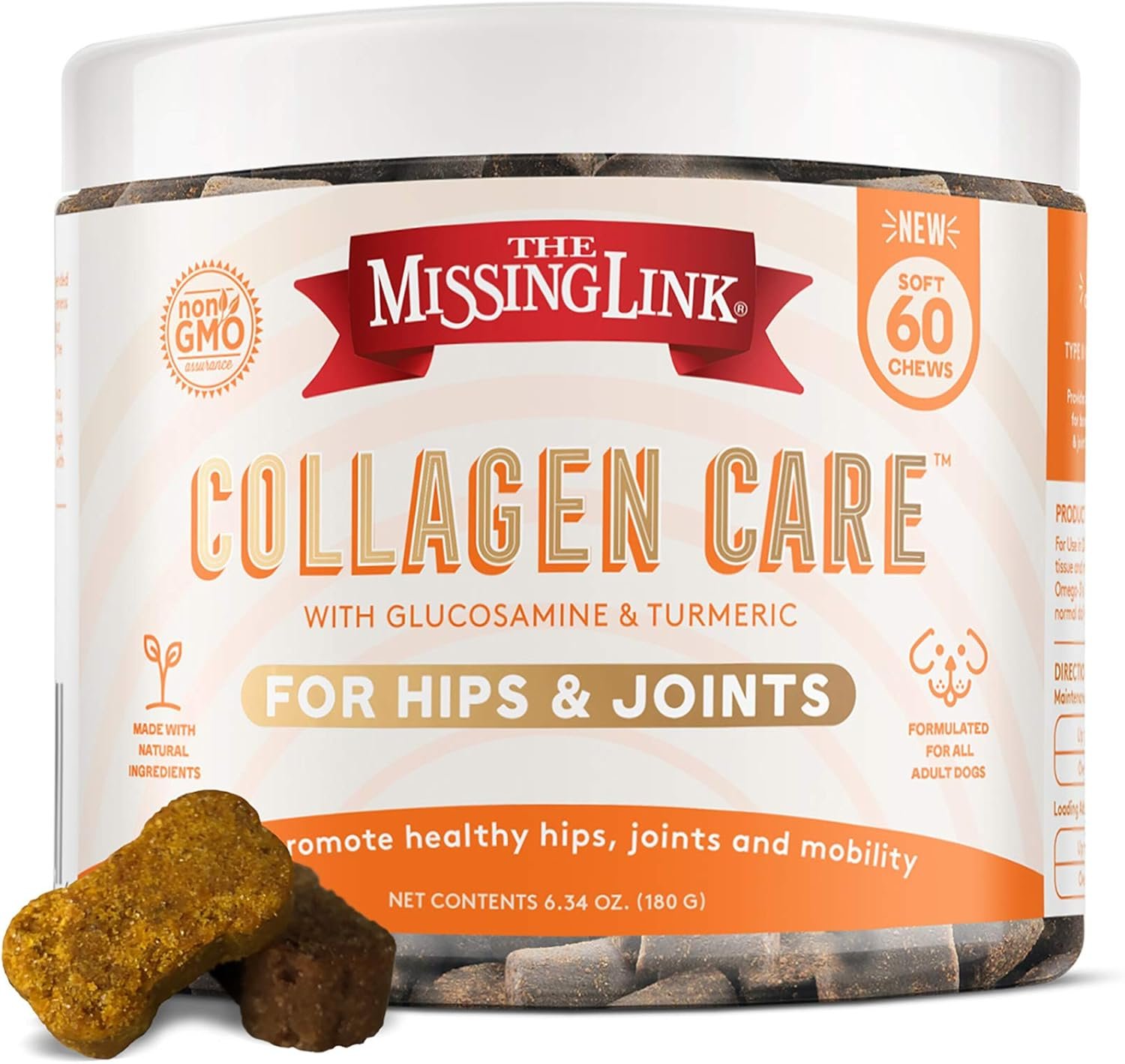 The Missing Link Collagen Care Hip & Joint Soft Chews 60ct – Daily Mobility & Anti-Inflammatory Support for Dogs