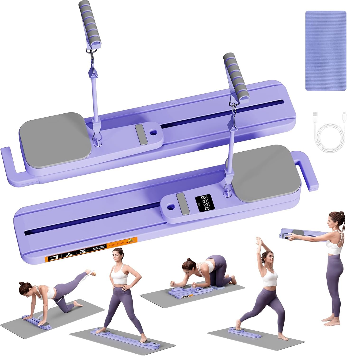 Upgraded Pilates Reformer Machine – 6-in-1 Fitness Board & Pilates Equipment Set with Ab Workout Equipment, Multifunctional Push-Up Board, Resistance Bands, Balance Board & Timer for Full Body Workout
