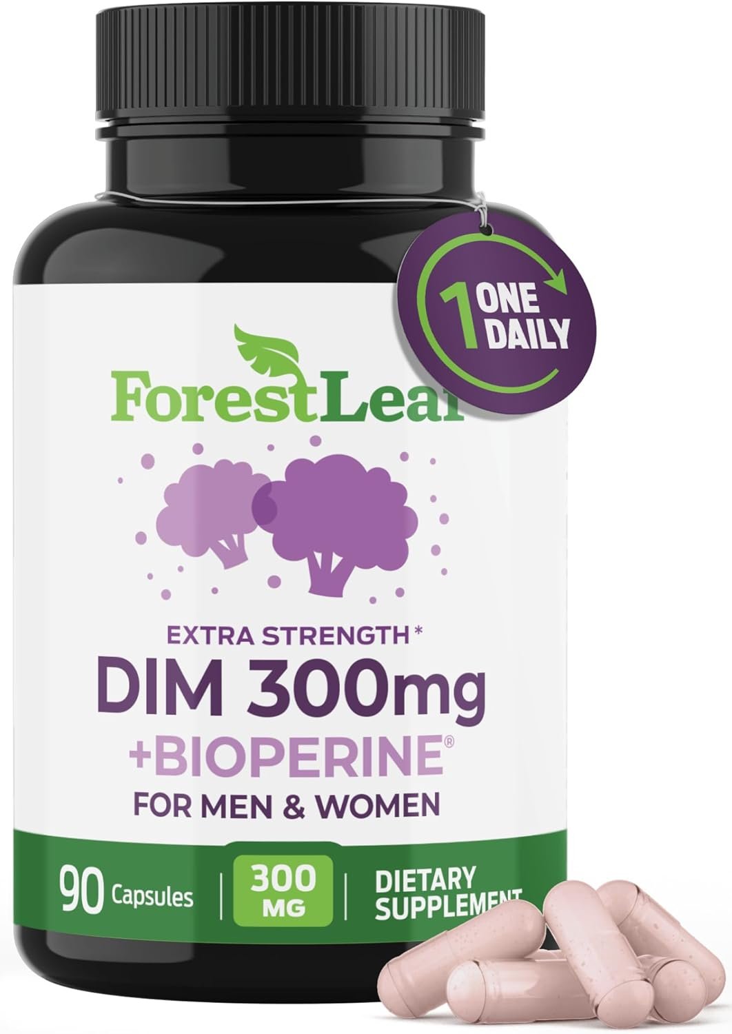 ForestLeaf DIM Supplement – 300mg DIM Estrogen Supplement for Women/Men – Diindolylmethane with BioPerine Black Pepper – Support for Detox, Metabolism, Hormone Balance & Menopause – 90 Caps