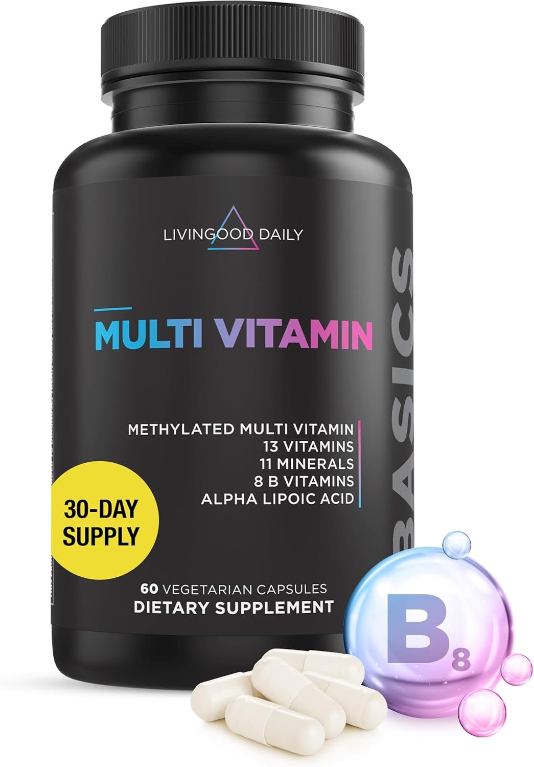 Livingood Daily Methylated Multivitamin for Women and Men, Multi Vitamin Supplement with Alpha Lipoic Acid, B Vitamins, Iron, Zinc and Selenium, Energy, Metabolism and Immune Support, 60 Capsules