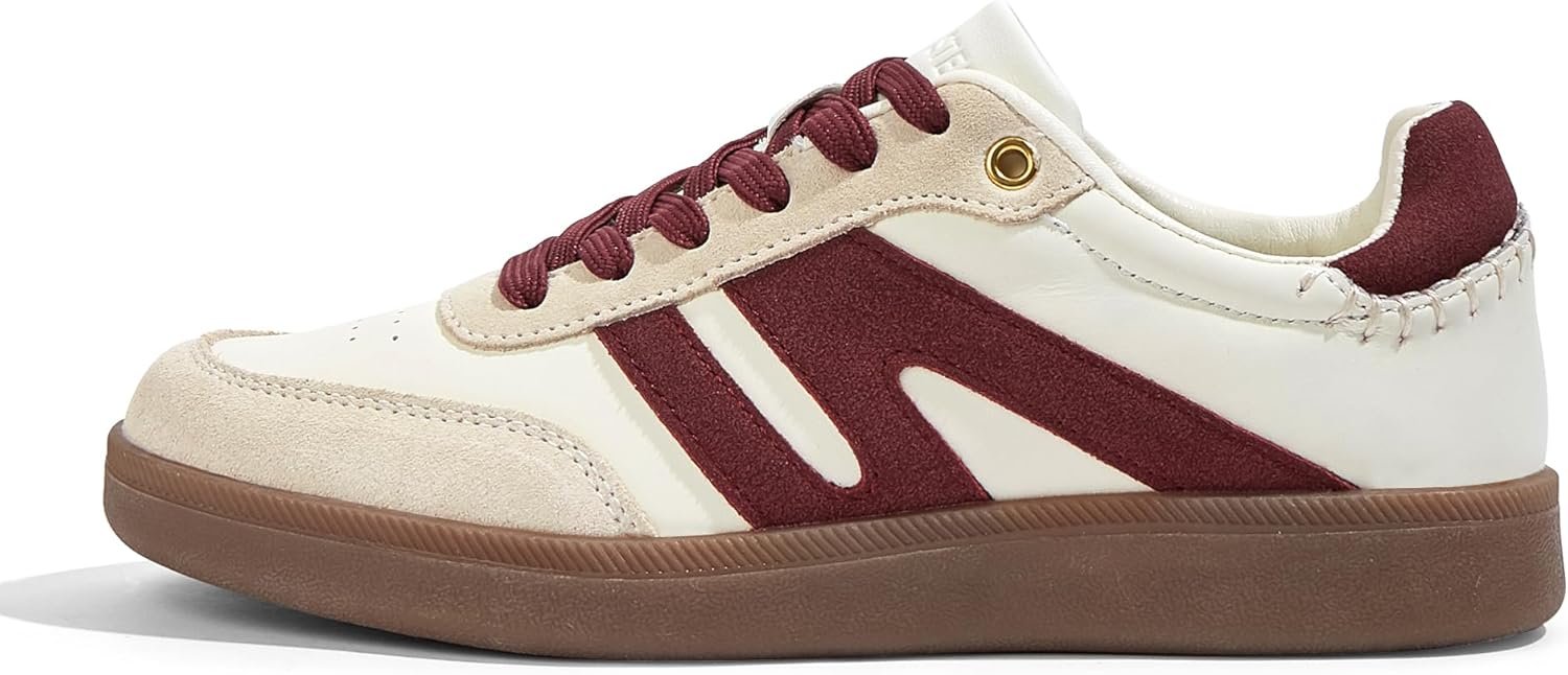 LUCKY STEP Women Classic Retro Gum Sole Fashion Sneakers Casual Tennis Skate Shoe Genuine Leather Walking Footwear Anti Slip Trainers