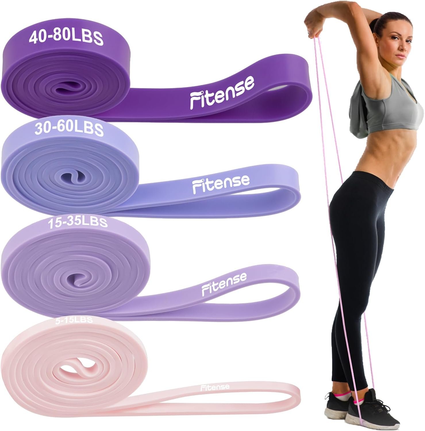 Pull Up Bands, Fitense Resistance Bands Set with Door Anchor, Stretching Assist Band, Portable Exercise, Muscle Training, Physical Therapy, Exercise Workout Bands for Working Out for Women