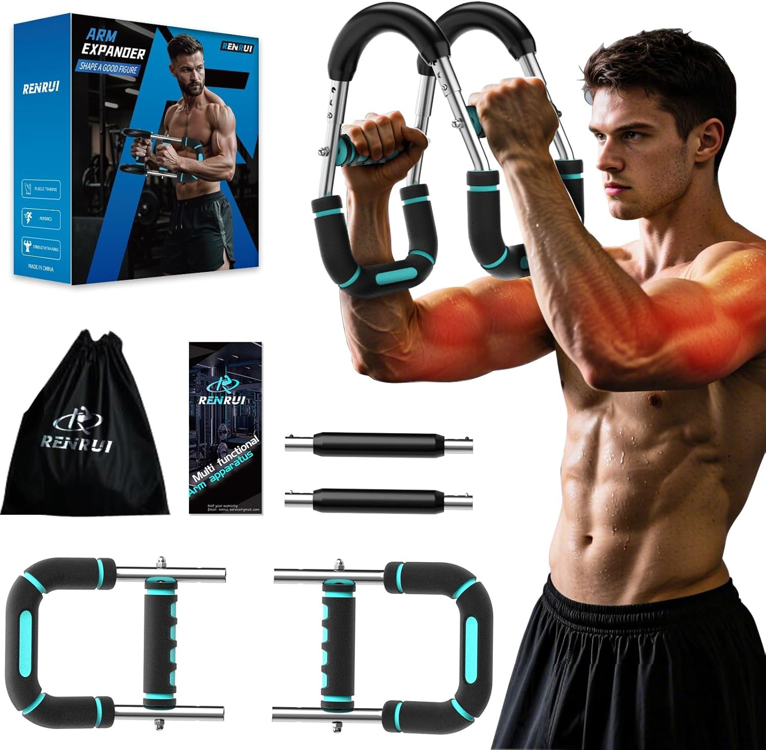 Twister Arm Trainer, Adjustable 5 Resistance Levels (40-130 lbs) Chest & Arm Workout Equipment for Men & Women, Ergonomic Home Gym Strength Trainer with Anti-Slip Handles & Carry Bag