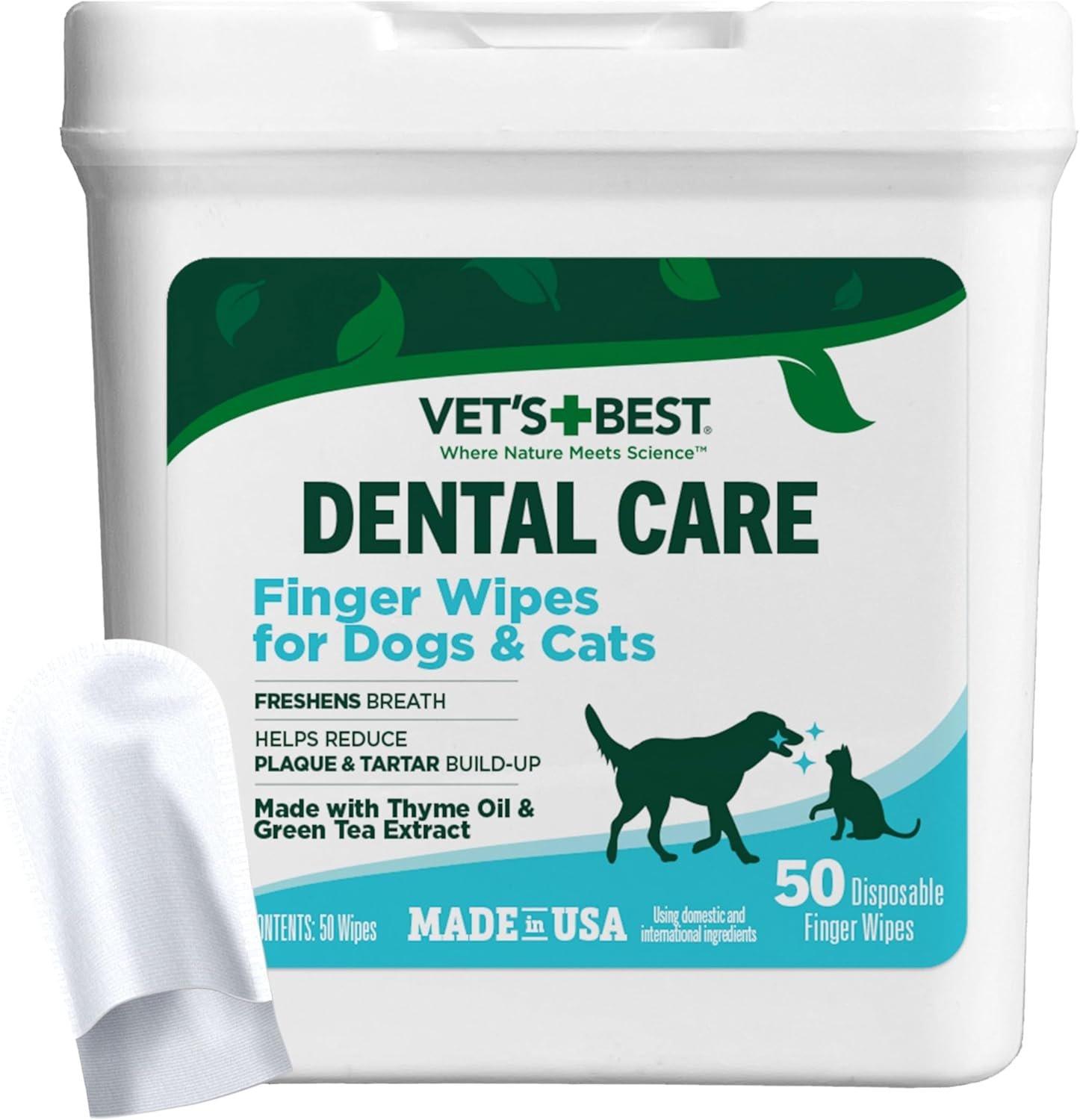 Vet’s Best Finger Dental Wipes for Dogs and Cats – Oral Care Wipes for Teeth Cleaning, Fresh Breath, and Tartar Control – Gentle Finger Pads for Pet Dental Hygiene and Plaque Removal – 50 Count