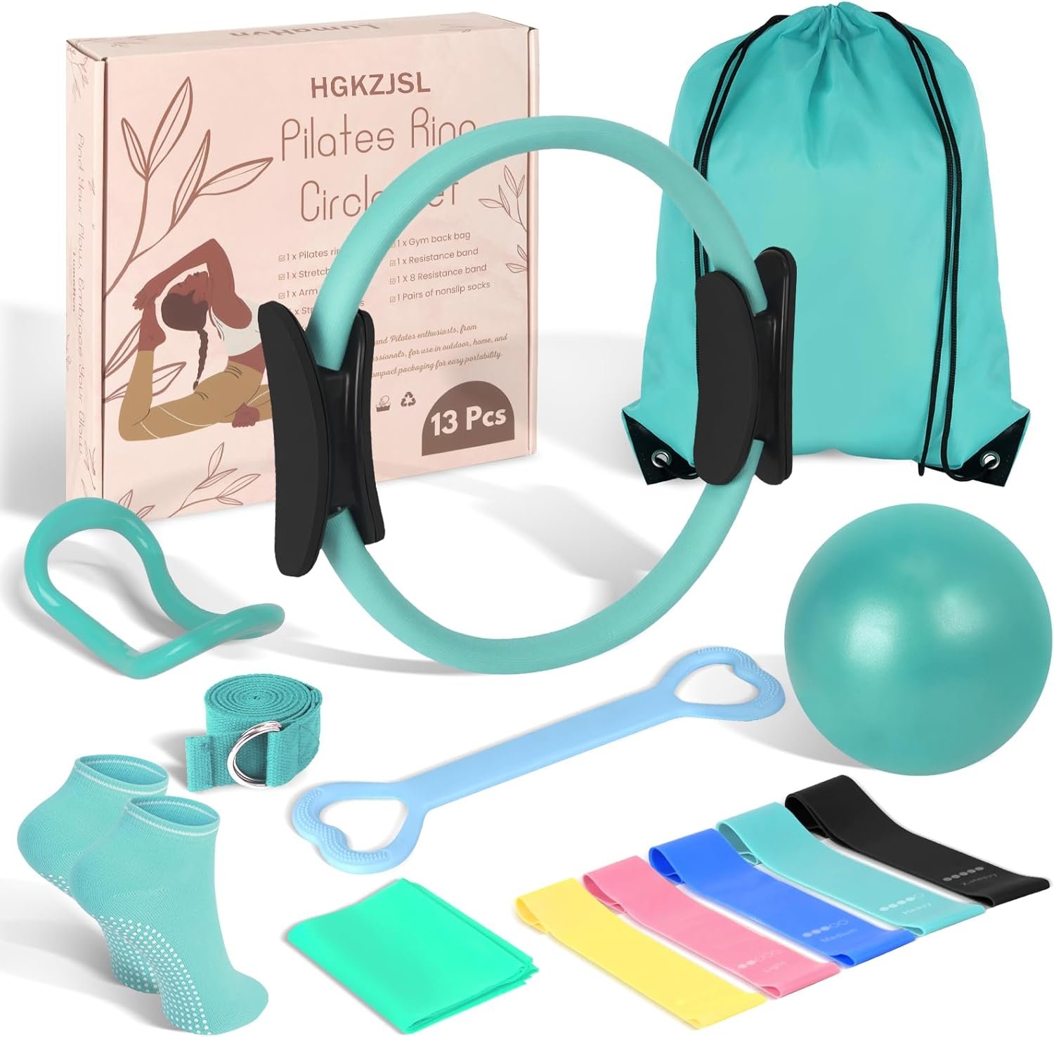 Home Pilates Essentials Kit for Women,Pilates Equipment Set with 9 Inch Yoga Ball,Figure 8 Resistance Band,Pilates Bands & Accessories,Pilates Ring and Ball Set for Beginners Home Workouts