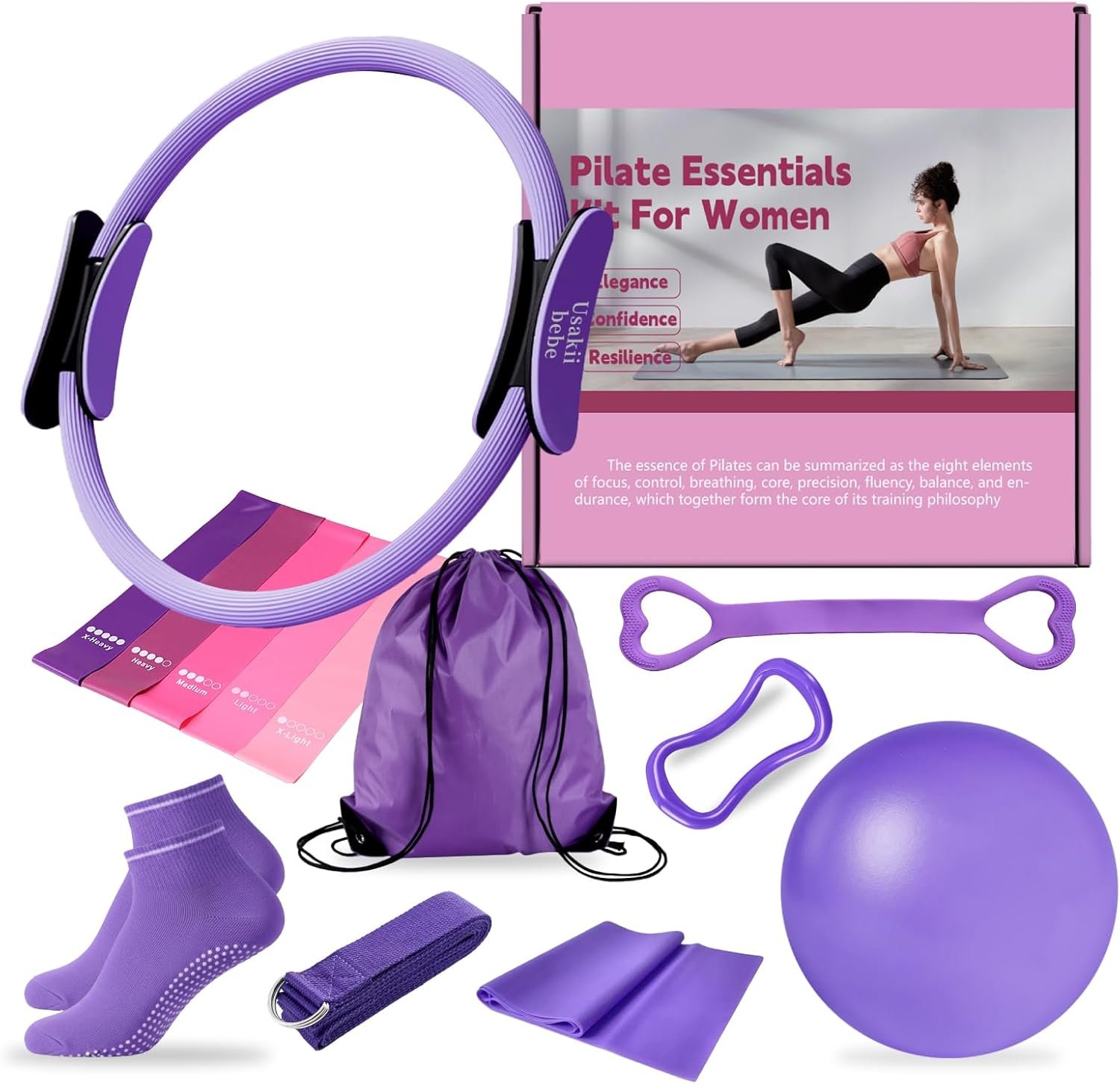 Home Pilates Essentials Kit for Women, Pilates Equipment Workout Set with Pilates Ball,Pilates Bands & Accessories, Pilates Ring Set for Beginners Home Workout with Guide