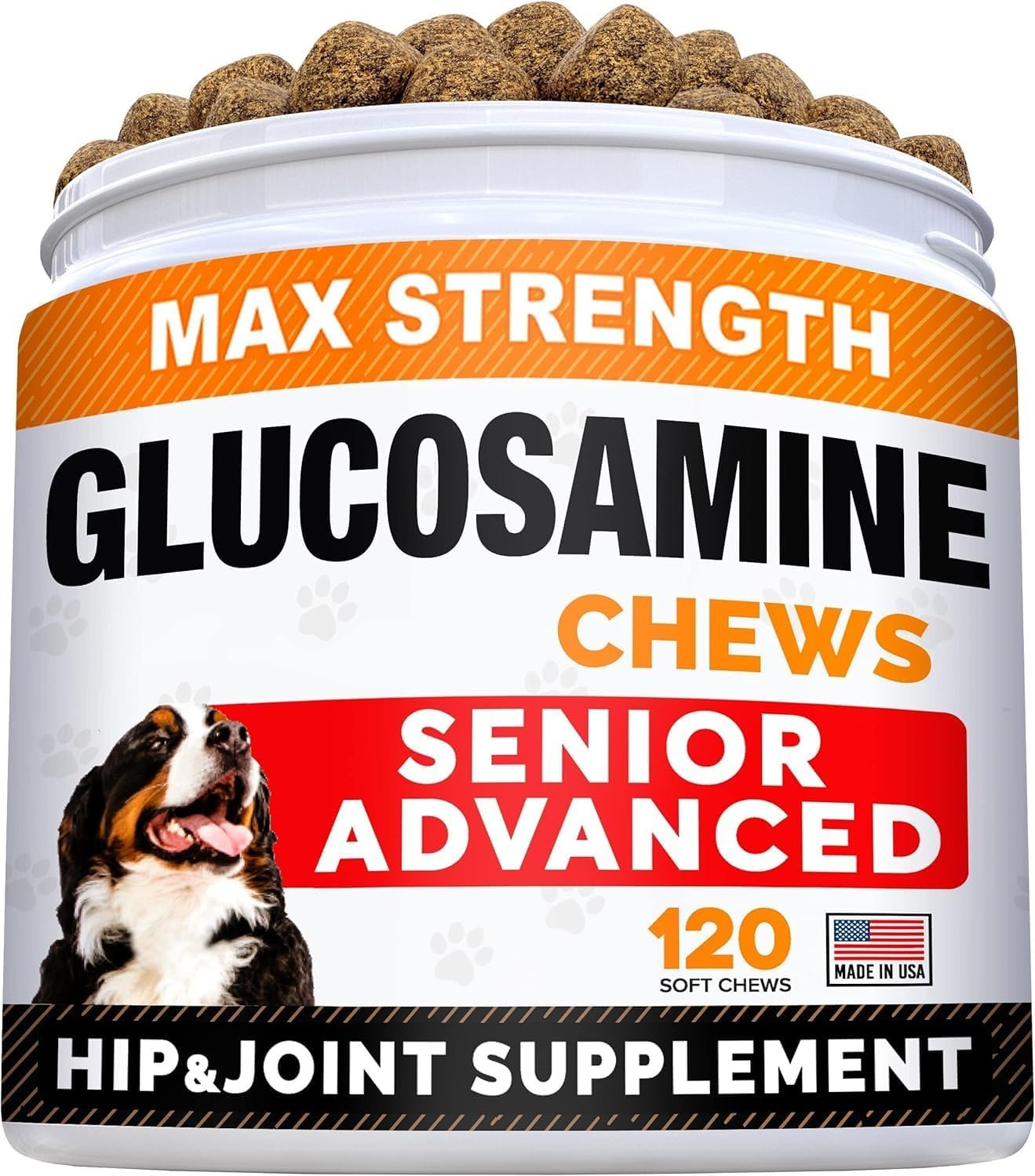 Senior Advanced Glucosamine Chondroitin Joint Supplement for Dogs – Hip & Joint Pain Relief Pills – Large & Small Breed – Hip Joint Chews Canine Joint Health – Chews Older Dogs – Bacon Flavor-120Ct