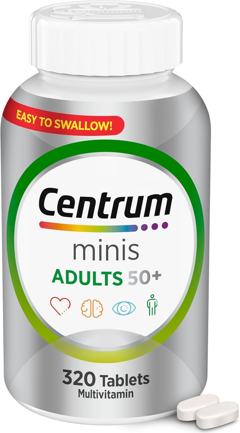 Centrum Minis Silver Multivitamin Tablet for Adults 50 Plus, Multimineral Supplement, Vitamin D3, B-Vitamins, Gluten Free, Non-GMO Ingredients, Supports Memory and Cognition in Older Adults – 320 Ct