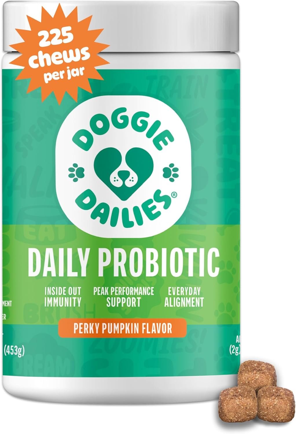 Doggie Dailies Probiotics for Dogs – Advanced Dog Probiotics with Prebiotics – Promotes Digestive Health – Supports Immune System and Overall Health (Pumpkin) 225 Soft Chews