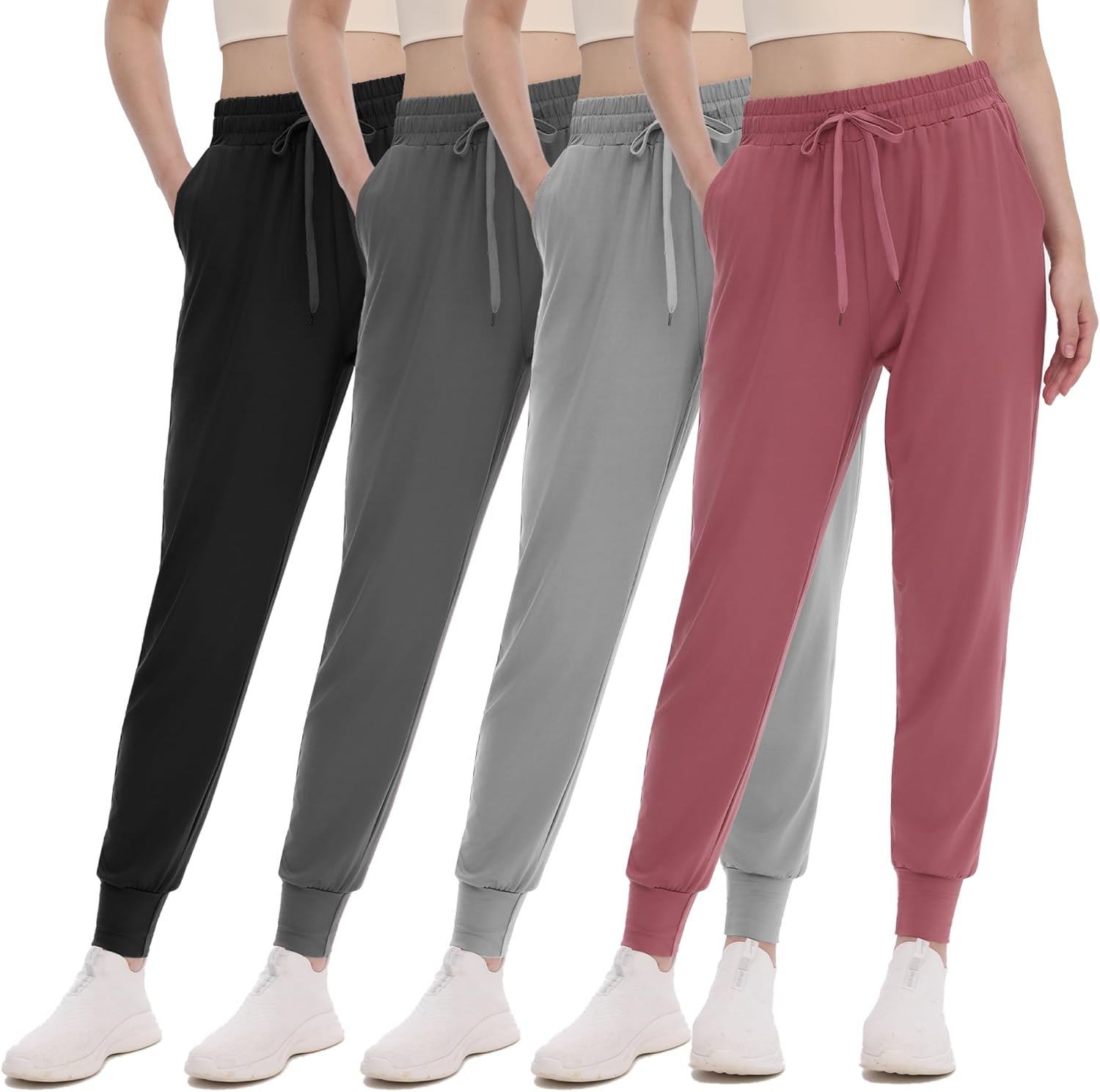 GAYHAY 4 Pack Joggers for Women – Ultra-Soft Lightweight Women Sweatpants with Pockets for Lounge Yoga Workout
