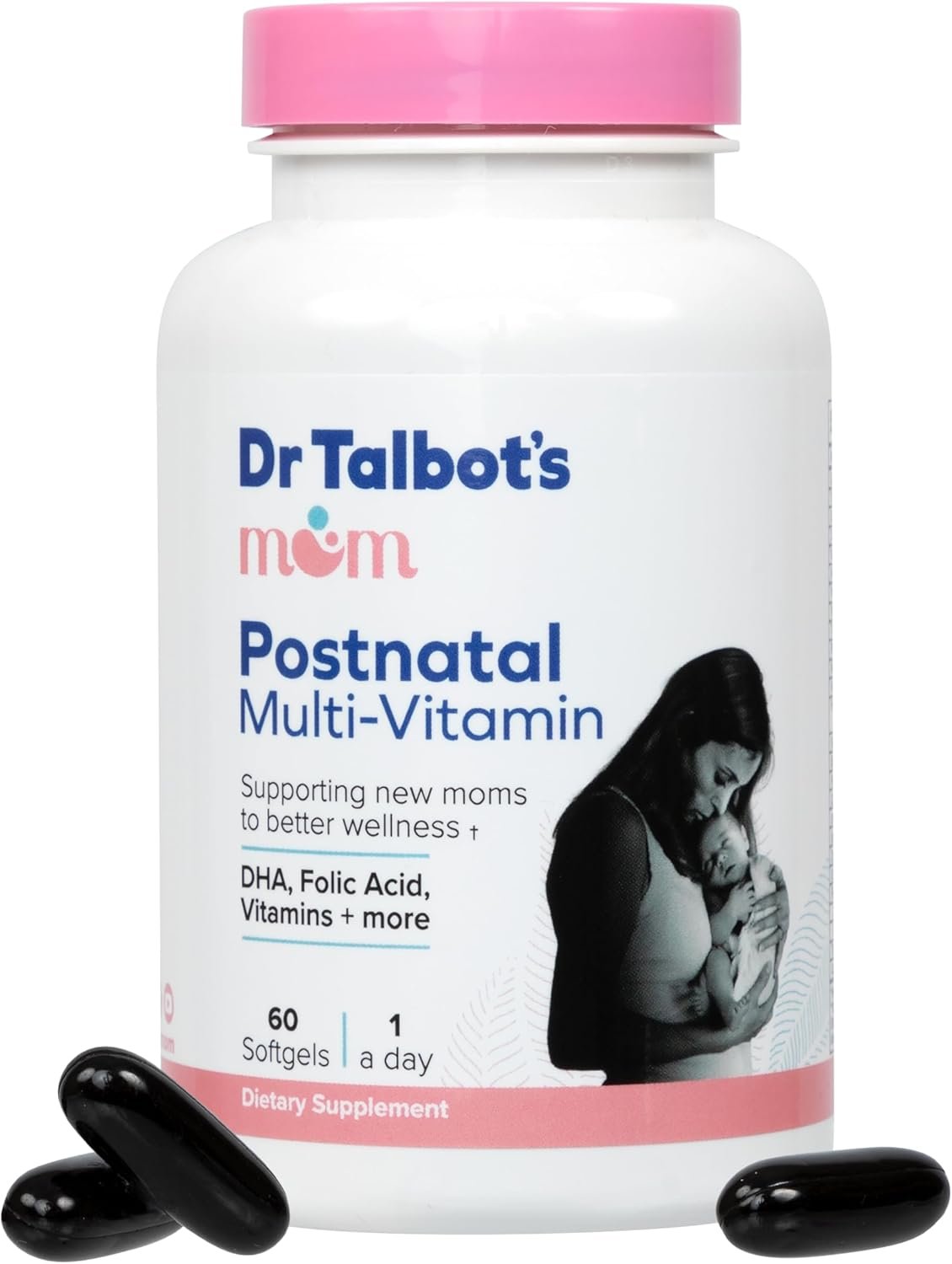 Dr. Talbot’s Mom Postnatal Multi-Vitamin – DHA, Folic Acid, Vitamins, and More – Supports New Moms to Better Wellness – 60 Softgels